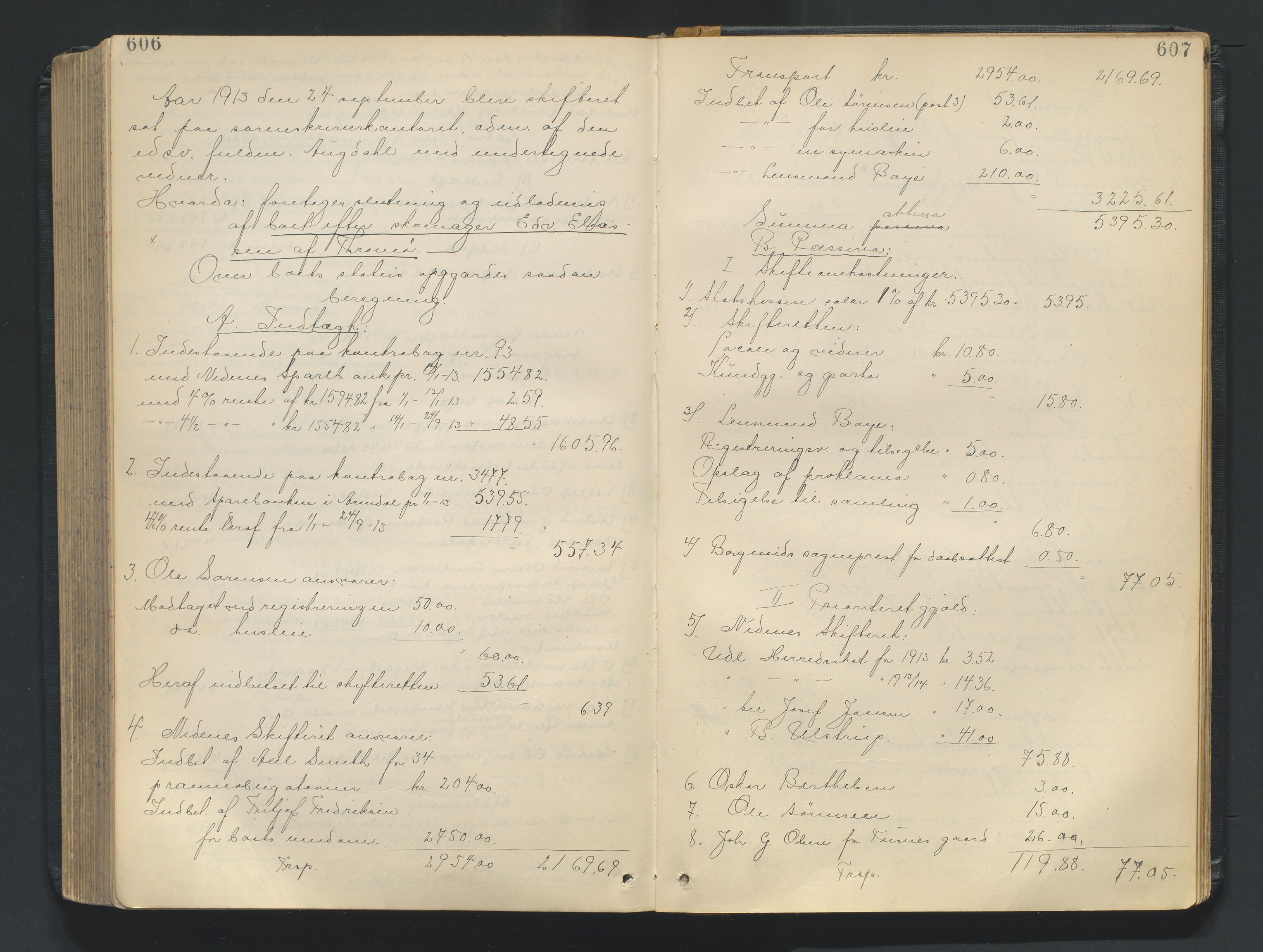 Nedenes sorenskriveri, AV/SAK-1221-0006/H/Hc/L0020: Skifteutlodningsprotokoll nr 6 med register, 1904-1913, p. 606-607