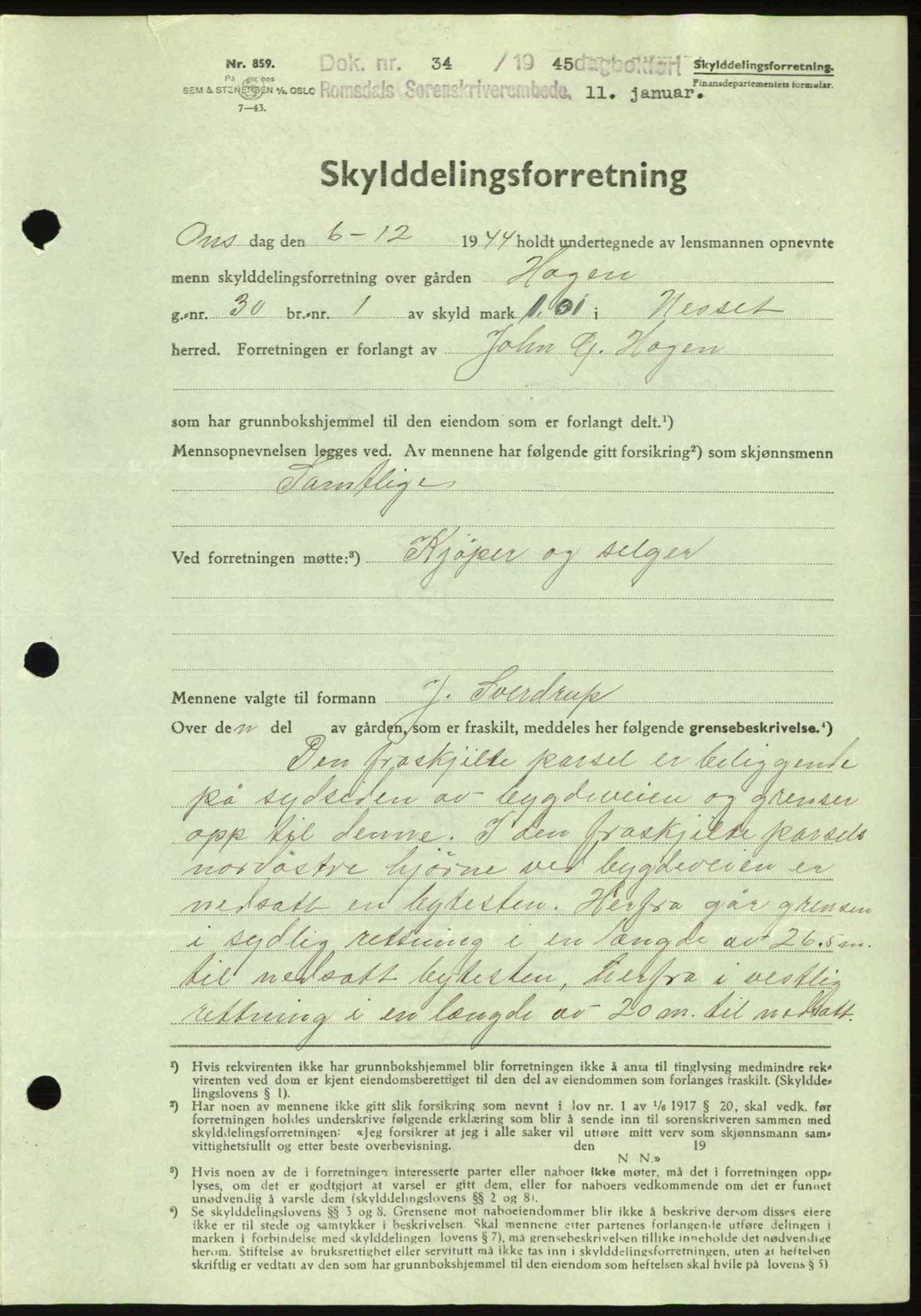 Romsdal sorenskriveri, AV/SAT-A-4149/1/2/2C: Mortgage book no. A17, 1944-1945, Diary no: : 34/1945