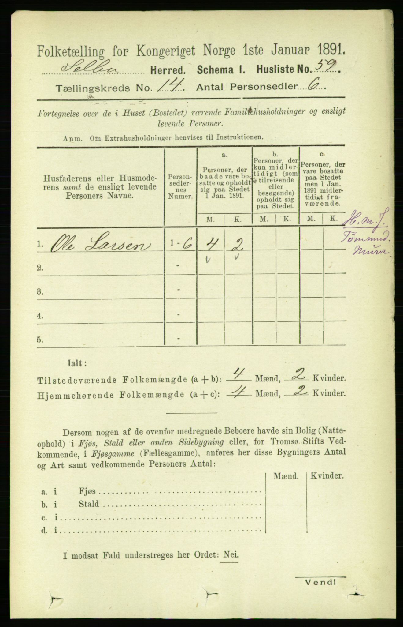 RA, 1891 census for 1664 Selbu, 1891, p. 5074