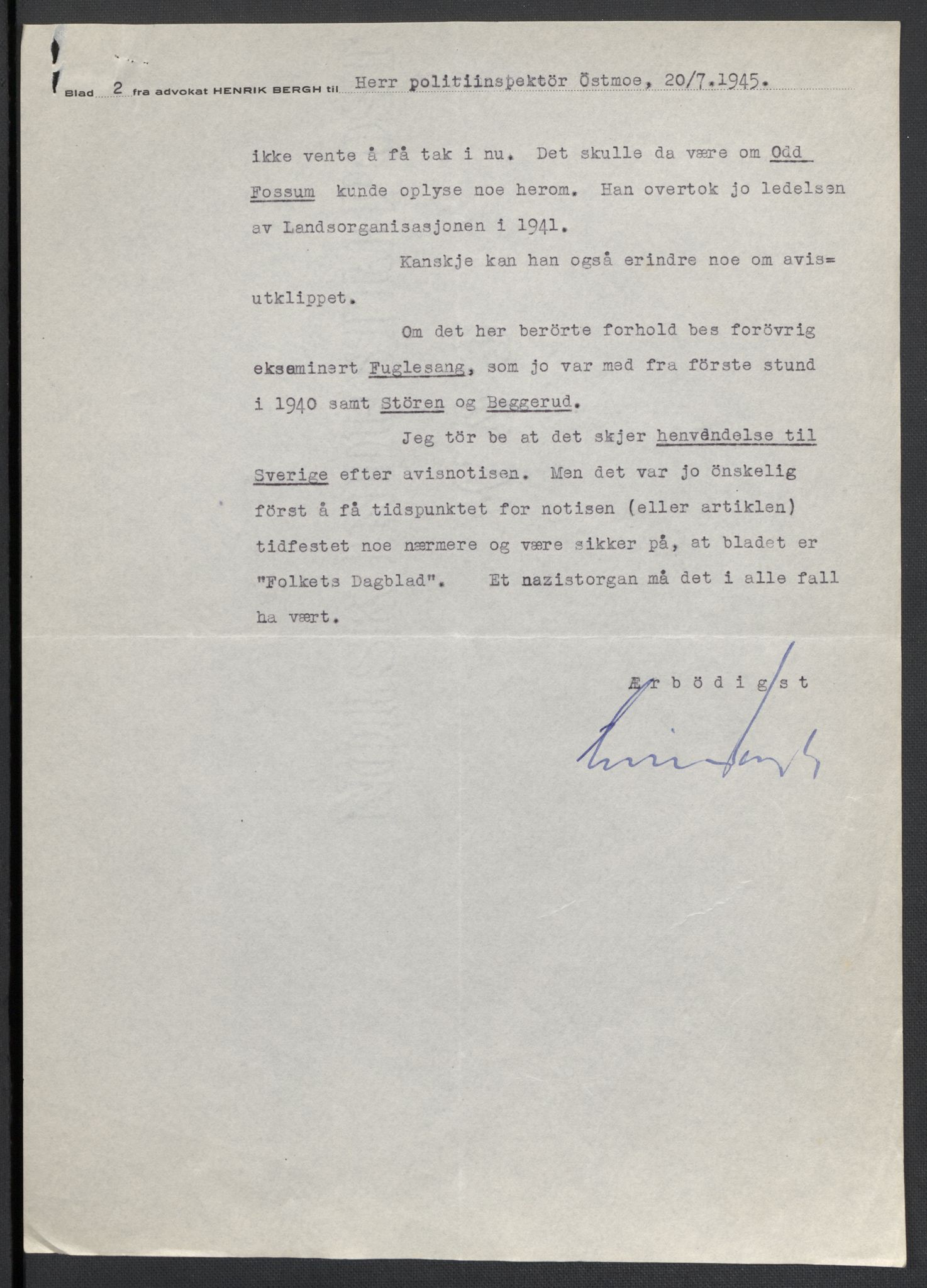 Landssvikarkivet, Oslo politikammer, AV/RA-S-3138-01/D/Da/L0003: Dnr. 29, 1945, p. 3579