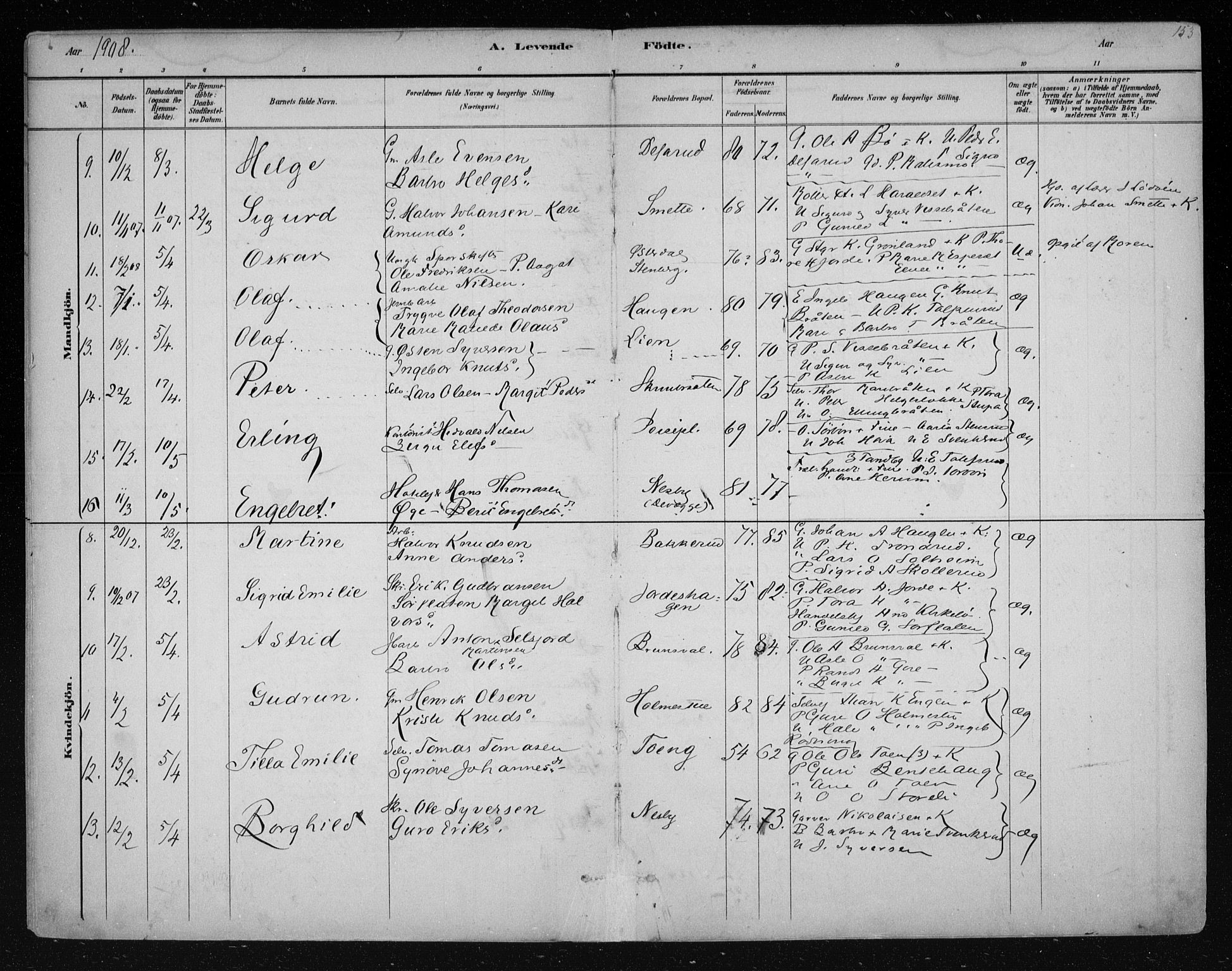 Nes kirkebøker, SAKO/A-236/F/Fa/L0011: Parish register (official) no. 11, 1881-1912, p. 153