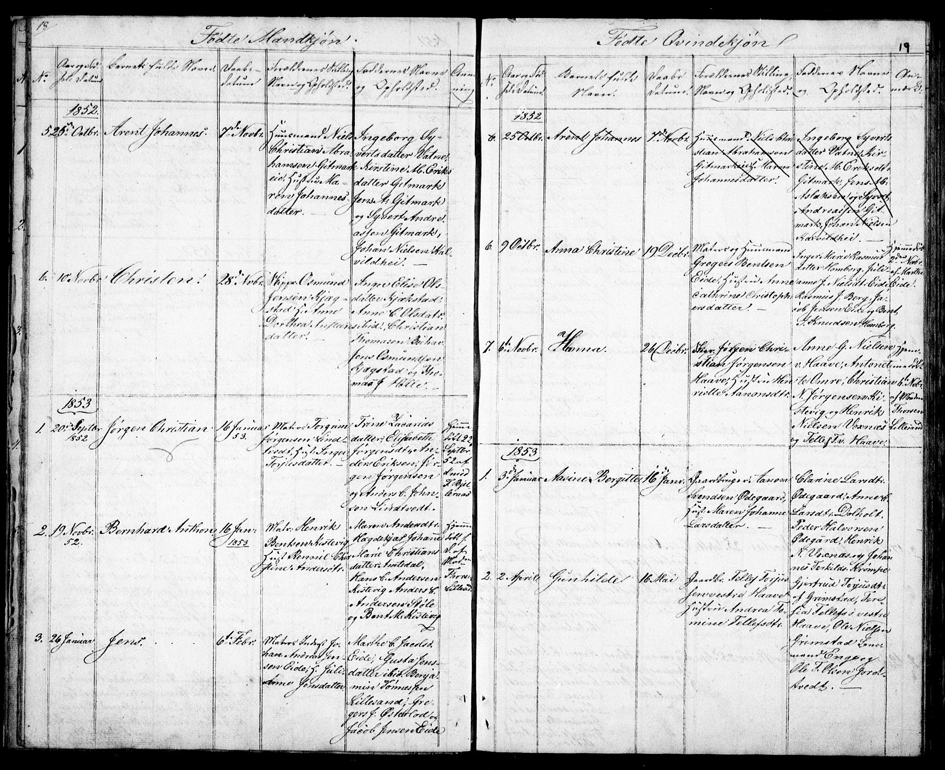 Hommedal sokneprestkontor, AV/SAK-1111-0023/F/Fb/Fba/L0002: Parish register (copy) no. B 2, 1841-1863, p. 19