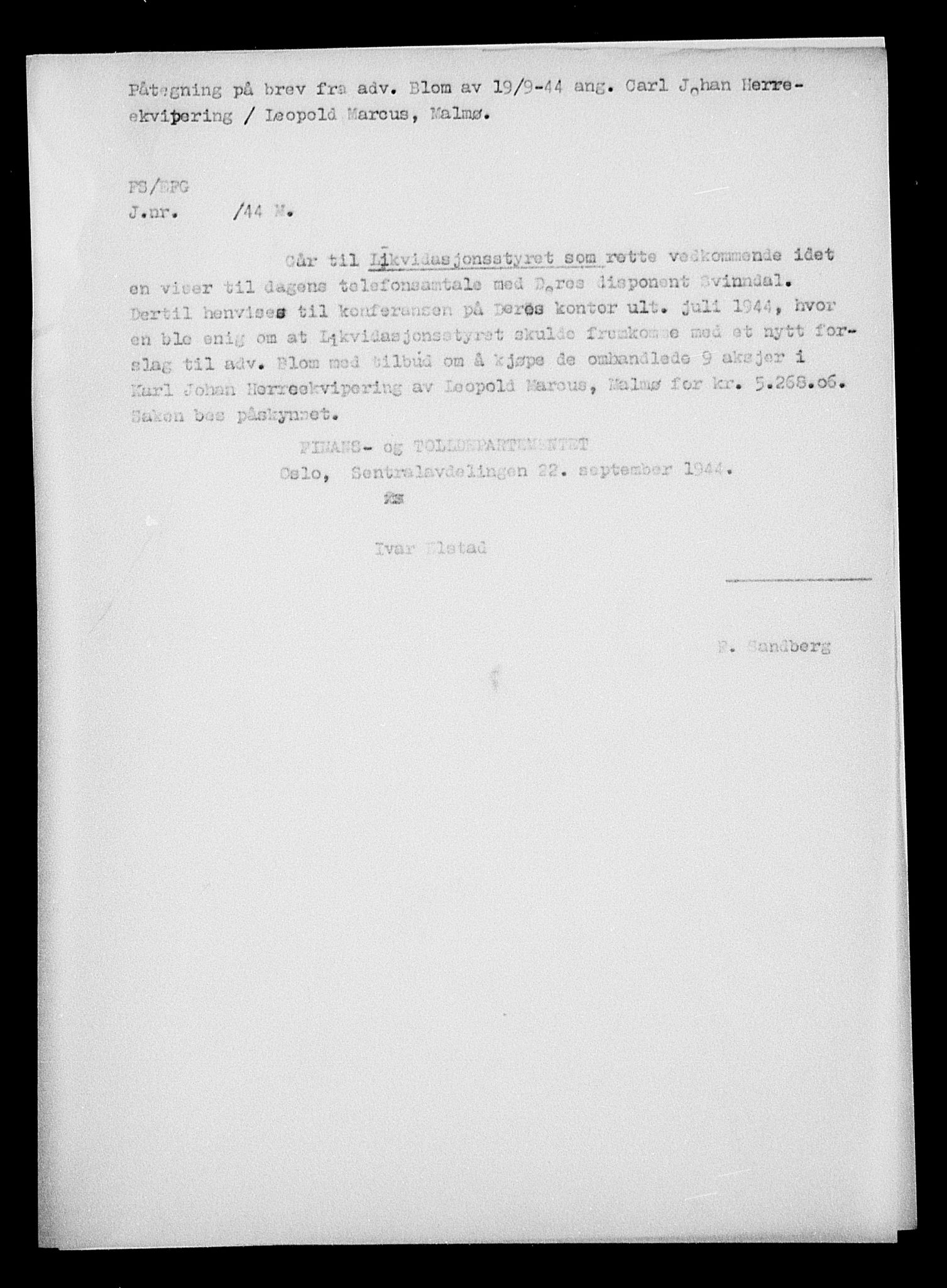 Justisdepartementet, Tilbakeføringskontoret for inndratte formuer, AV/RA-S-1564/H/Hc/Hcc/L0949: --, 1945-1947, p. 376