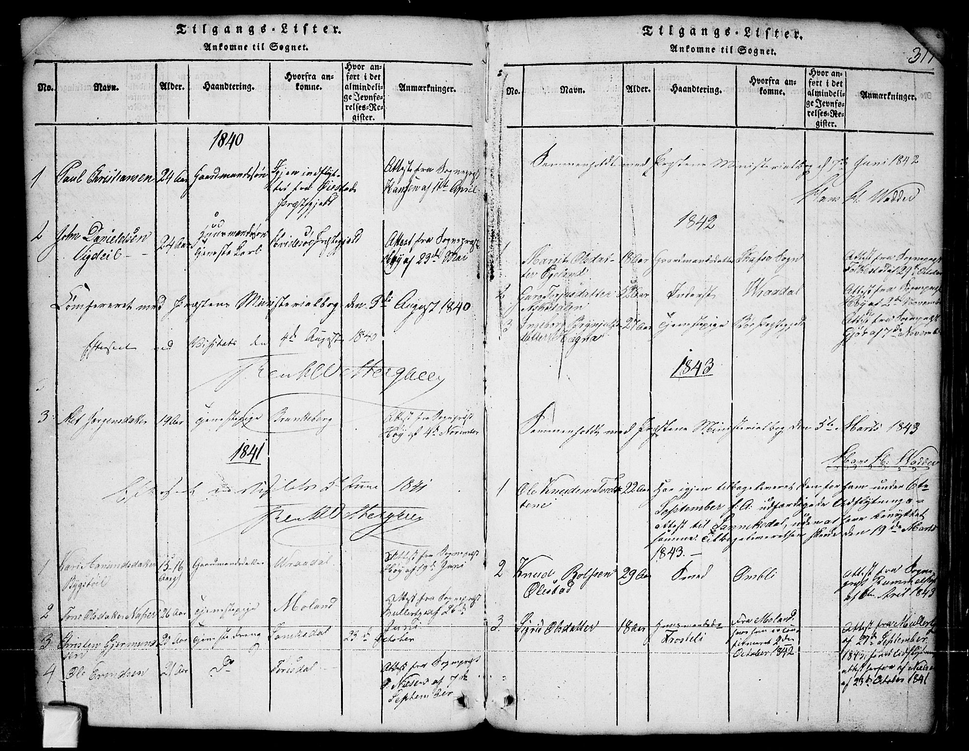 Nissedal kirkebøker, SAKO/A-288/G/Ga/L0001: Parish register (copy) no. I 1, 1814-1860, p. 317