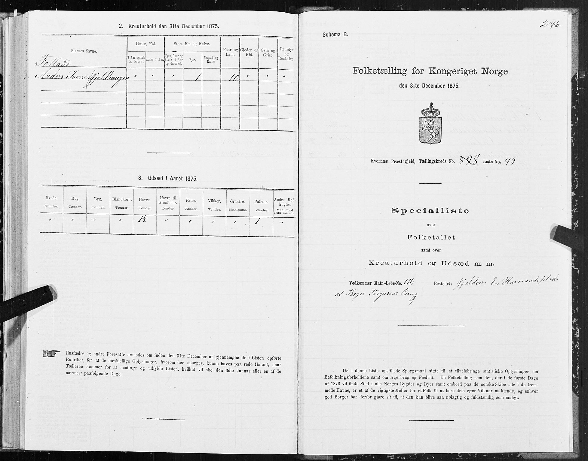 SAT, 1875 census for 1553P Kvernes, 1875, p. 4246