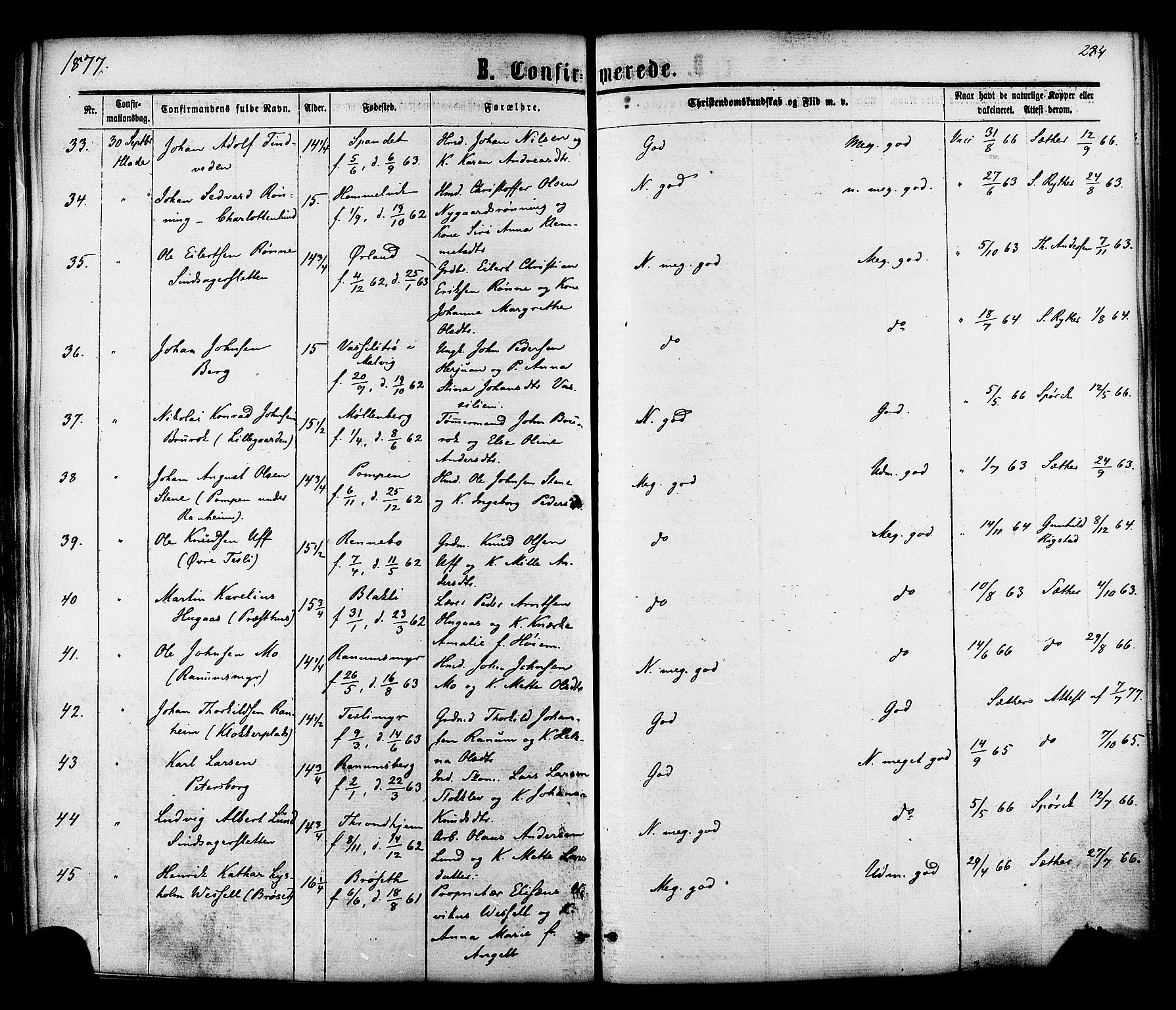 Ministerialprotokoller, klokkerbøker og fødselsregistre - Sør-Trøndelag, AV/SAT-A-1456/606/L0293: Parish register (official) no. 606A08, 1866-1877, p. 284