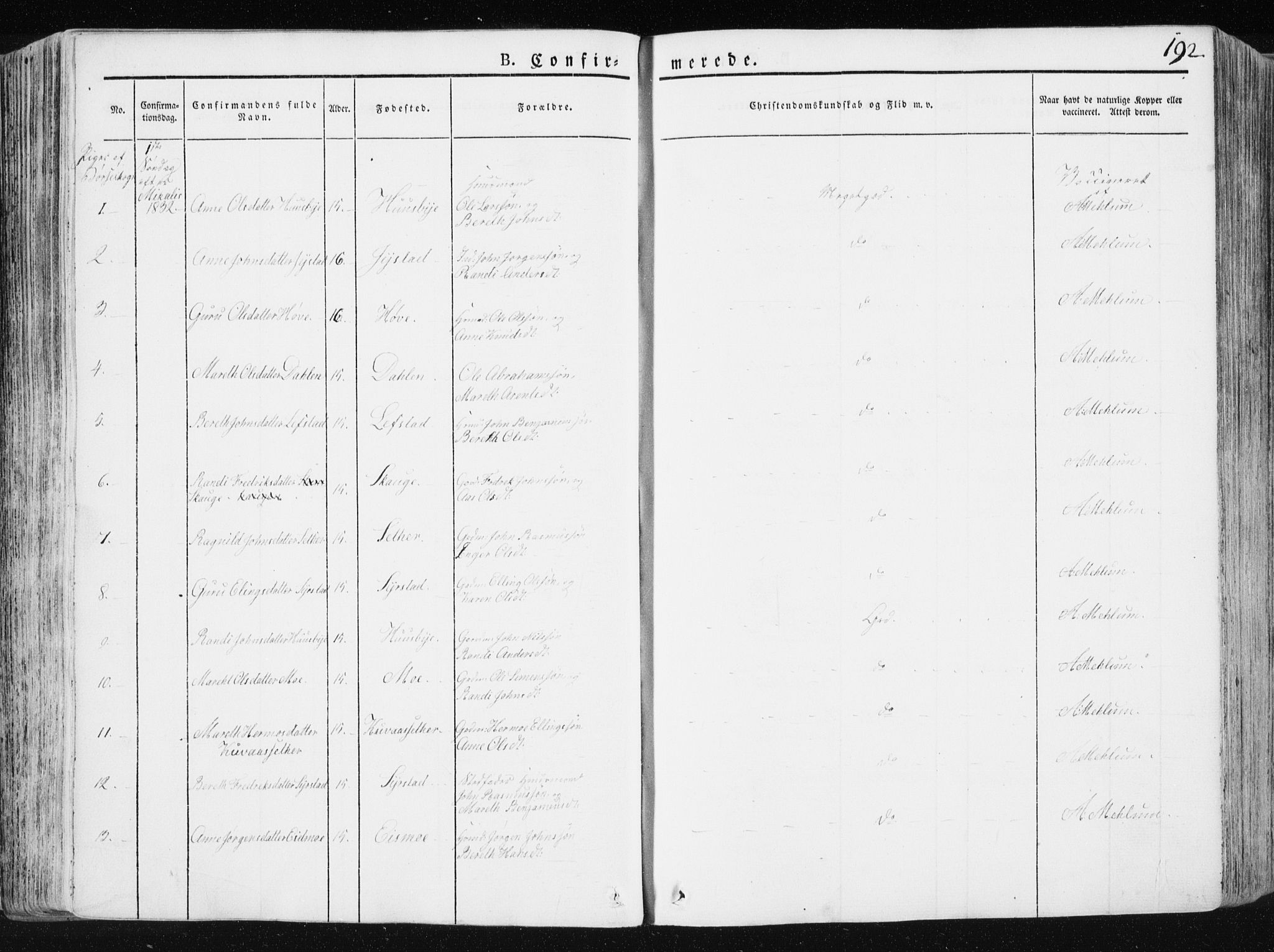 Ministerialprotokoller, klokkerbøker og fødselsregistre - Sør-Trøndelag, AV/SAT-A-1456/665/L0771: Parish register (official) no. 665A06, 1830-1856, p. 192