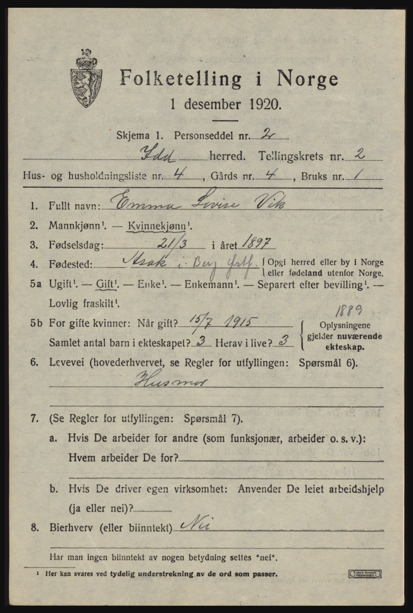 SAO, 1920 census for Idd, 1920, p. 2332