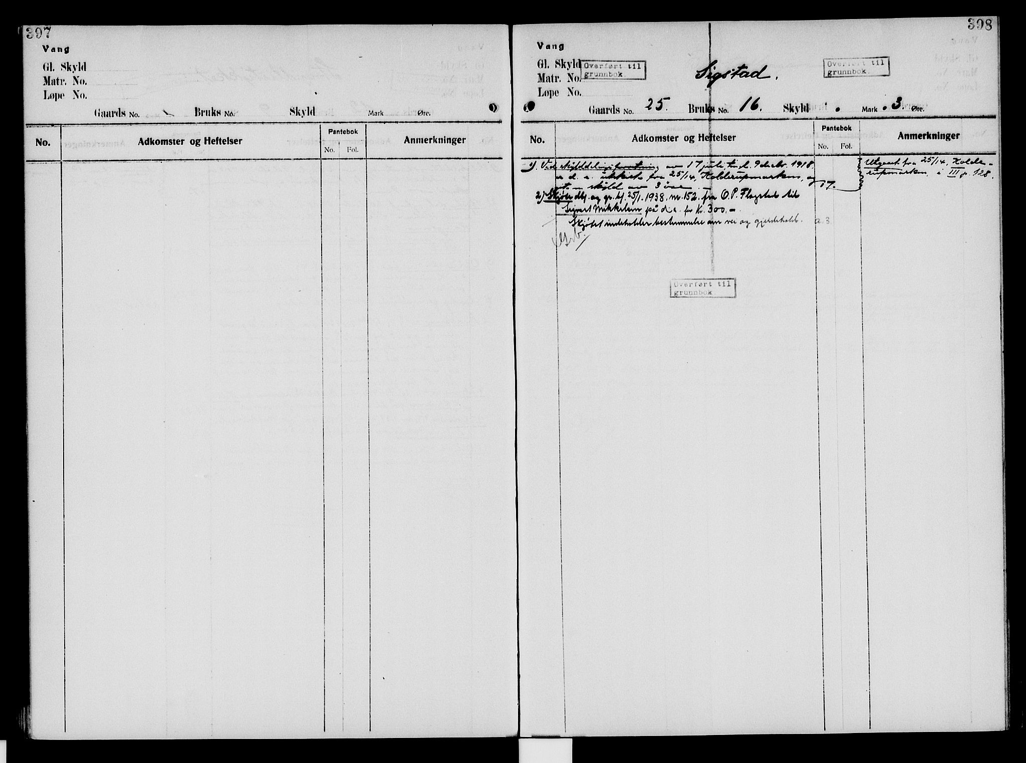 Nord-Hedmark sorenskriveri, SAH/TING-012/H/Ha/Had/Hade/L0005: Mortgage register no. 4.5, 1916-1940, p. 397-398