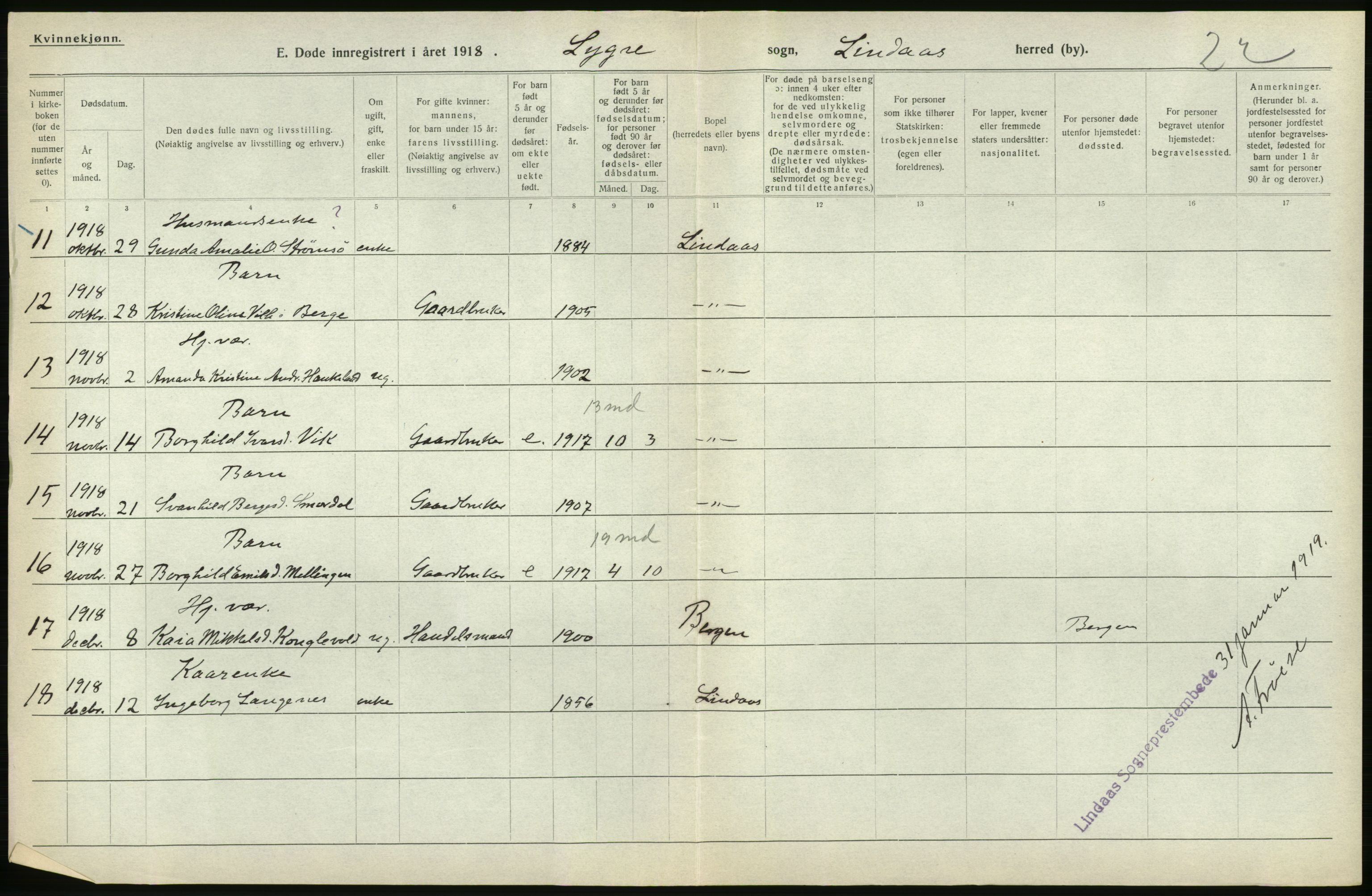 Statistisk sentralbyrå, Sosiodemografiske emner, Befolkning, AV/RA-S-2228/D/Df/Dfb/Dfbh/L0036: Hordaland fylke: Døde., 1918, p. 606