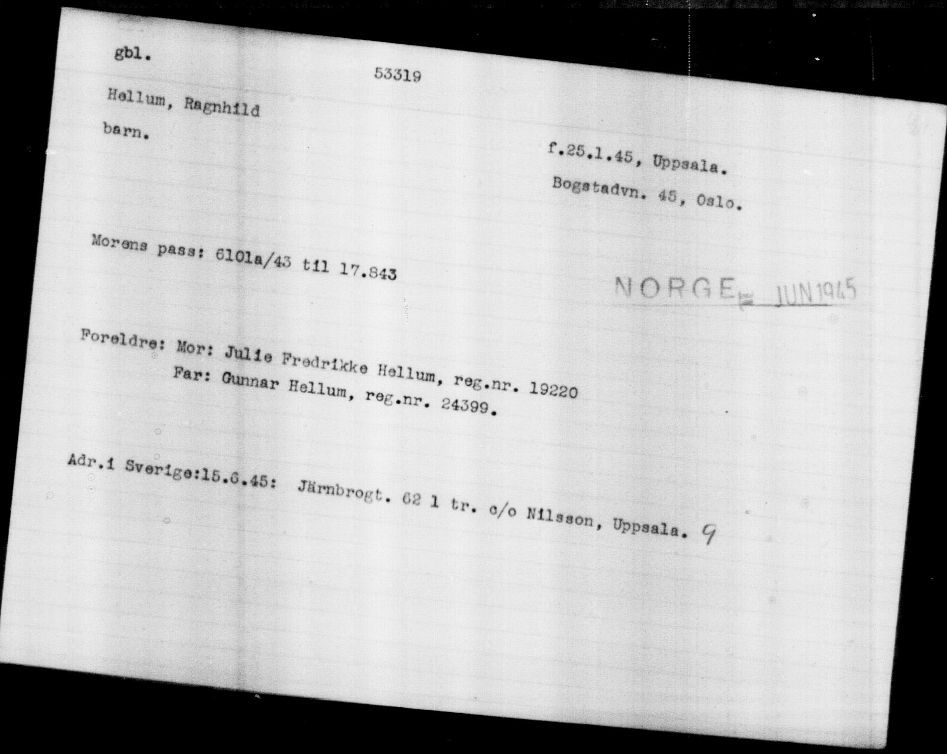 Utenriksstasjonene, Legasjonen i Stockholm, Flyktningkontoret, AV/RA-S-6753/V/Va/L0019: Kjesäterkartoteket, flyktninger med registreringsnr. 49600-55060, 1940-1945, p. 2778