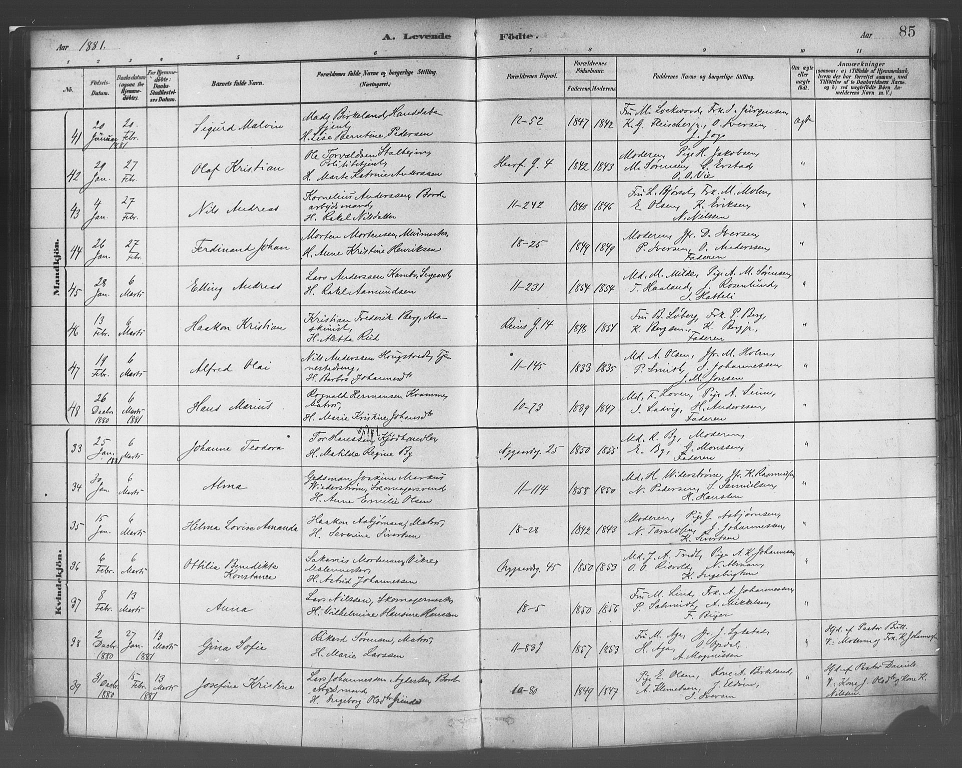 Domkirken sokneprestembete, AV/SAB-A-74801/H/Haa/L0023: Parish register (official) no. B 6, 1879-1887, p. 85