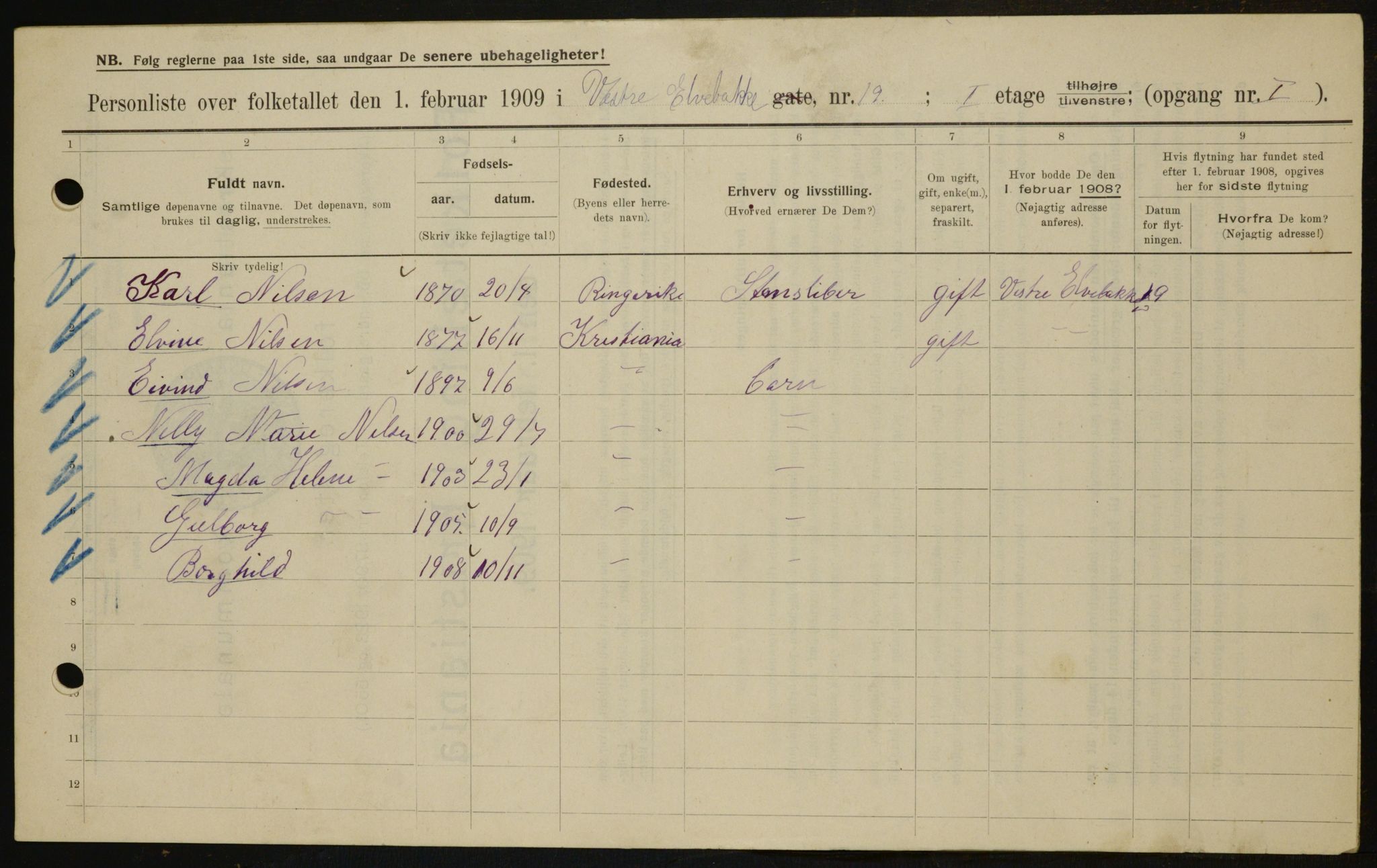 OBA, Municipal Census 1909 for Kristiania, 1909, p. 111176