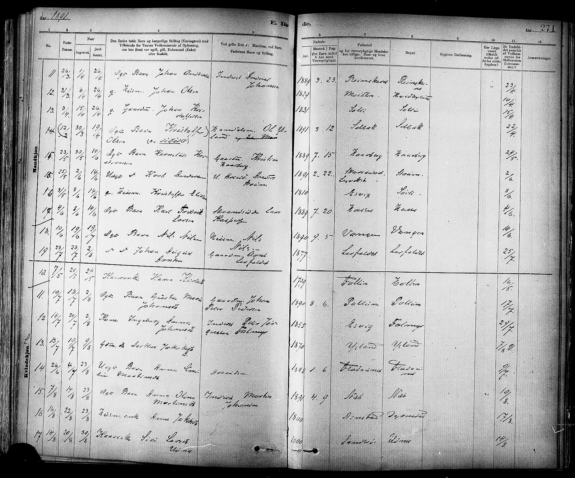 Ministerialprotokoller, klokkerbøker og fødselsregistre - Sør-Trøndelag, AV/SAT-A-1456/647/L0634: Parish register (official) no. 647A01, 1885-1896, p. 271