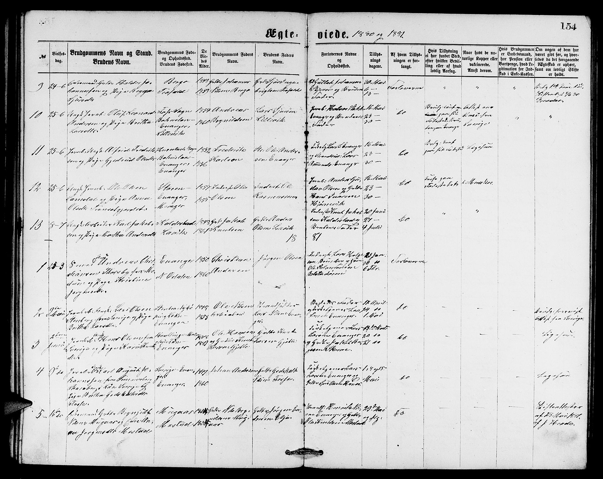 Evanger sokneprestembete, SAB/A-99924: Parish register (copy) no. A 3, 1875-1887, p. 154