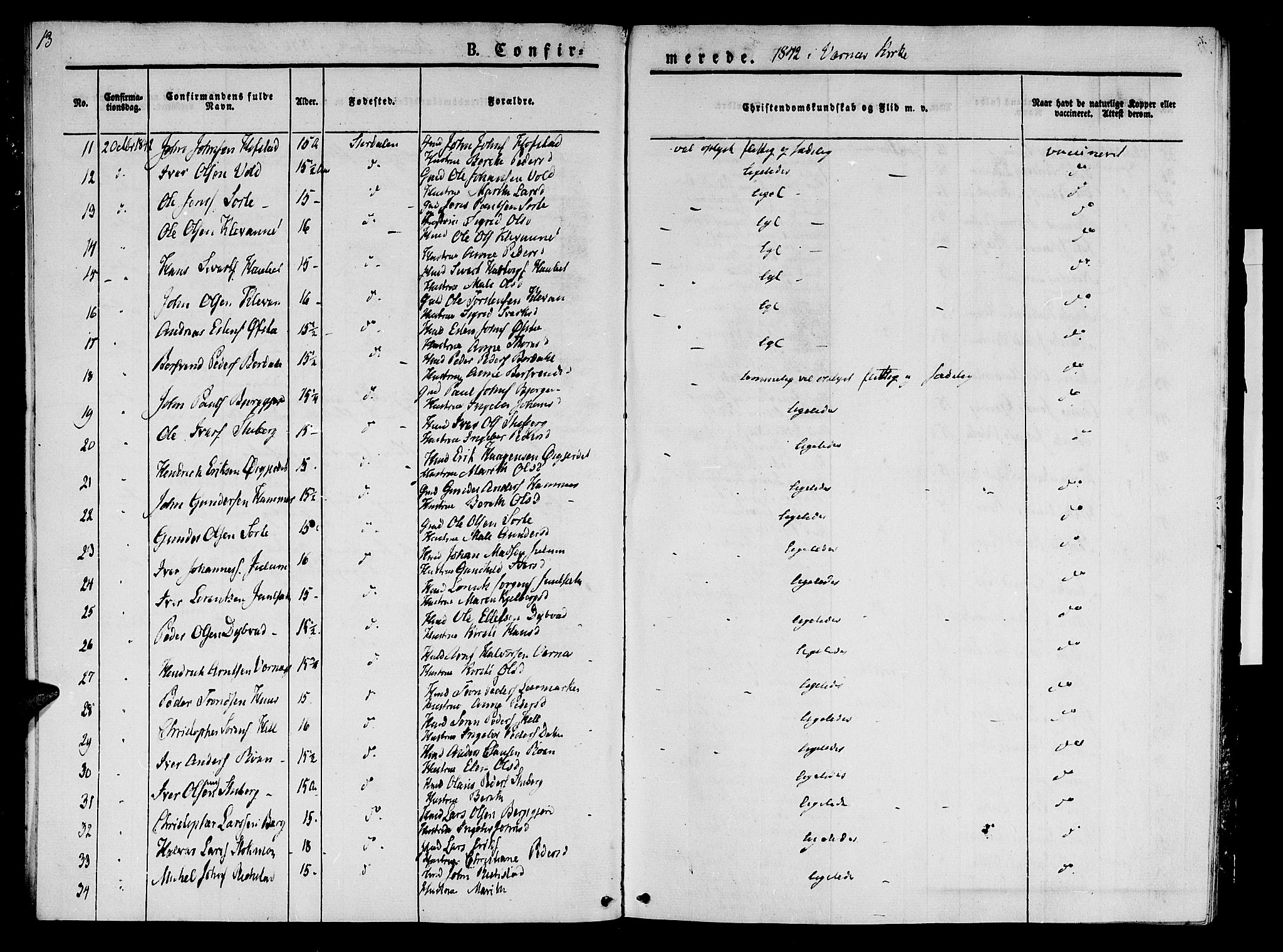 Ministerialprotokoller, klokkerbøker og fødselsregistre - Nord-Trøndelag, SAT/A-1458/709/L0073: Parish register (official) no. 709A13, 1841-1844, p. 13