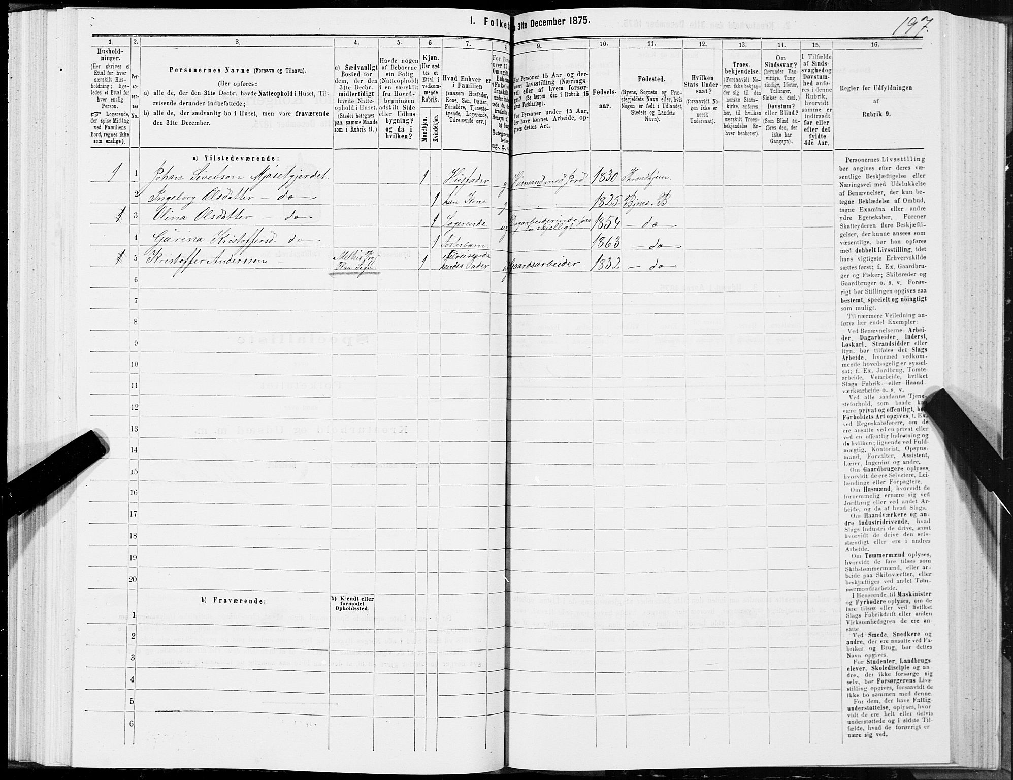 SAT, 1875 census for 1655P Byneset, 1875, p. 2197