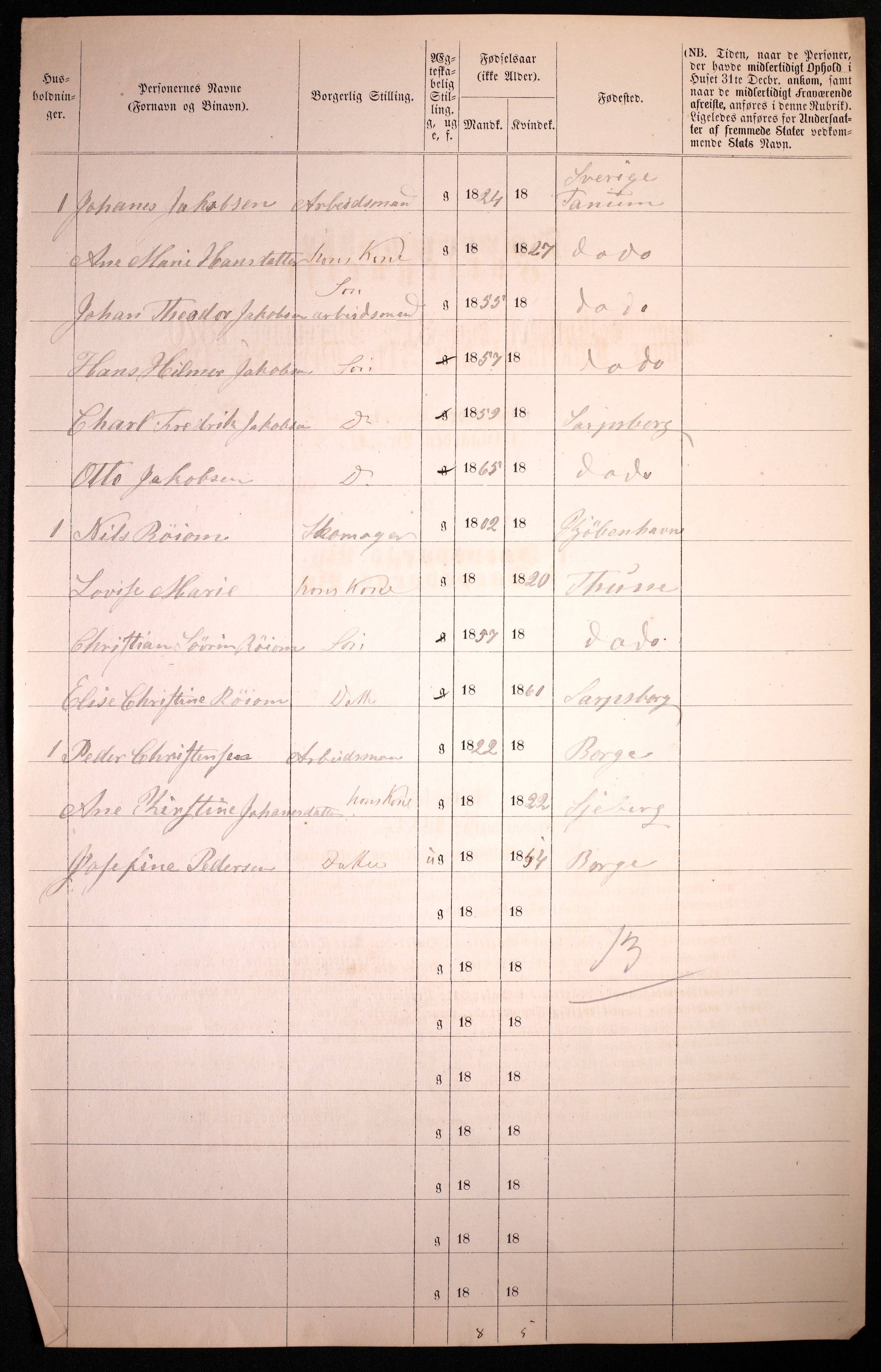 RA, 1870 census for 0102 Sarpsborg, 1870, p. 62