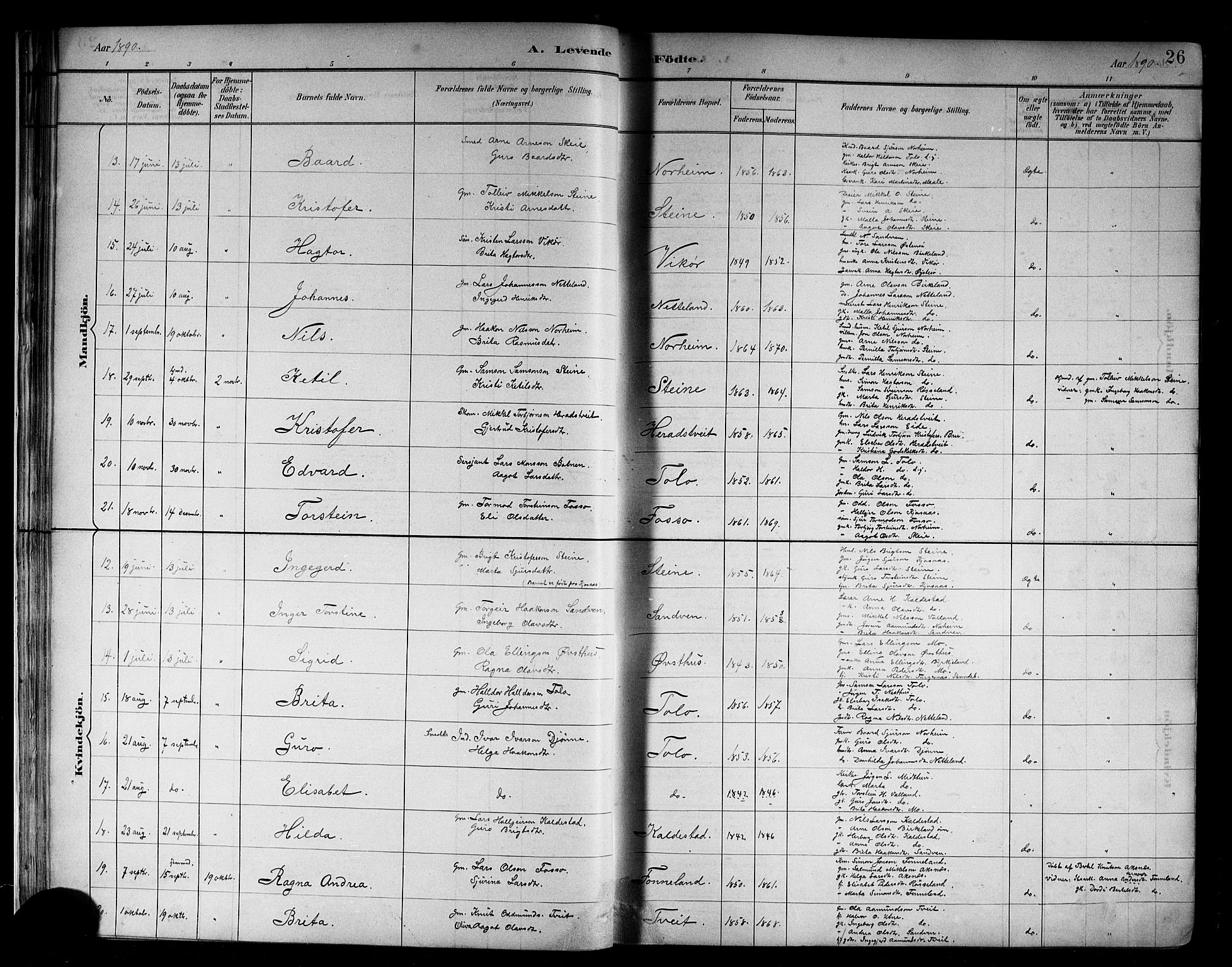 Kvam sokneprestembete, SAB/A-76201/H/Hab: Parish register (copy) no. B 3, 1884-1916, p. 26