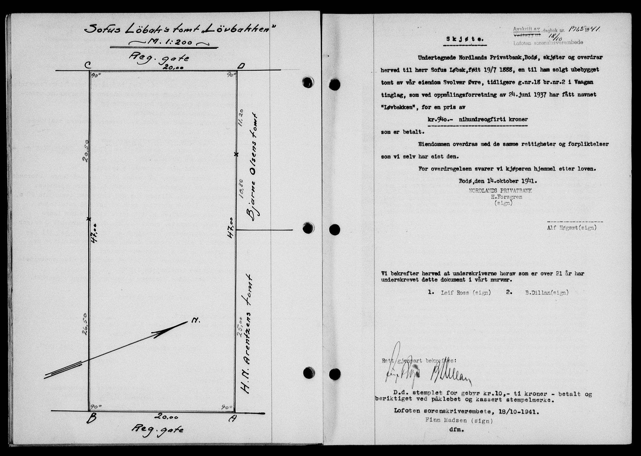 Lofoten sorenskriveri, SAT/A-0017/1/2/2C/L0009a: Mortgage book no. 9a, 1941-1942, Diary no: : 1765/1941