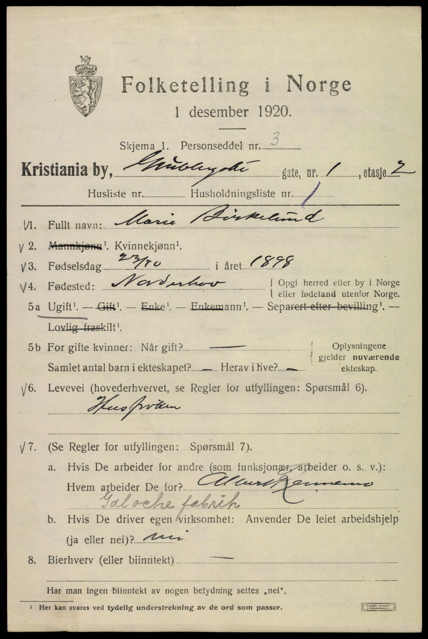 SAO, 1920 census for Kristiania, 1920, p. 252425