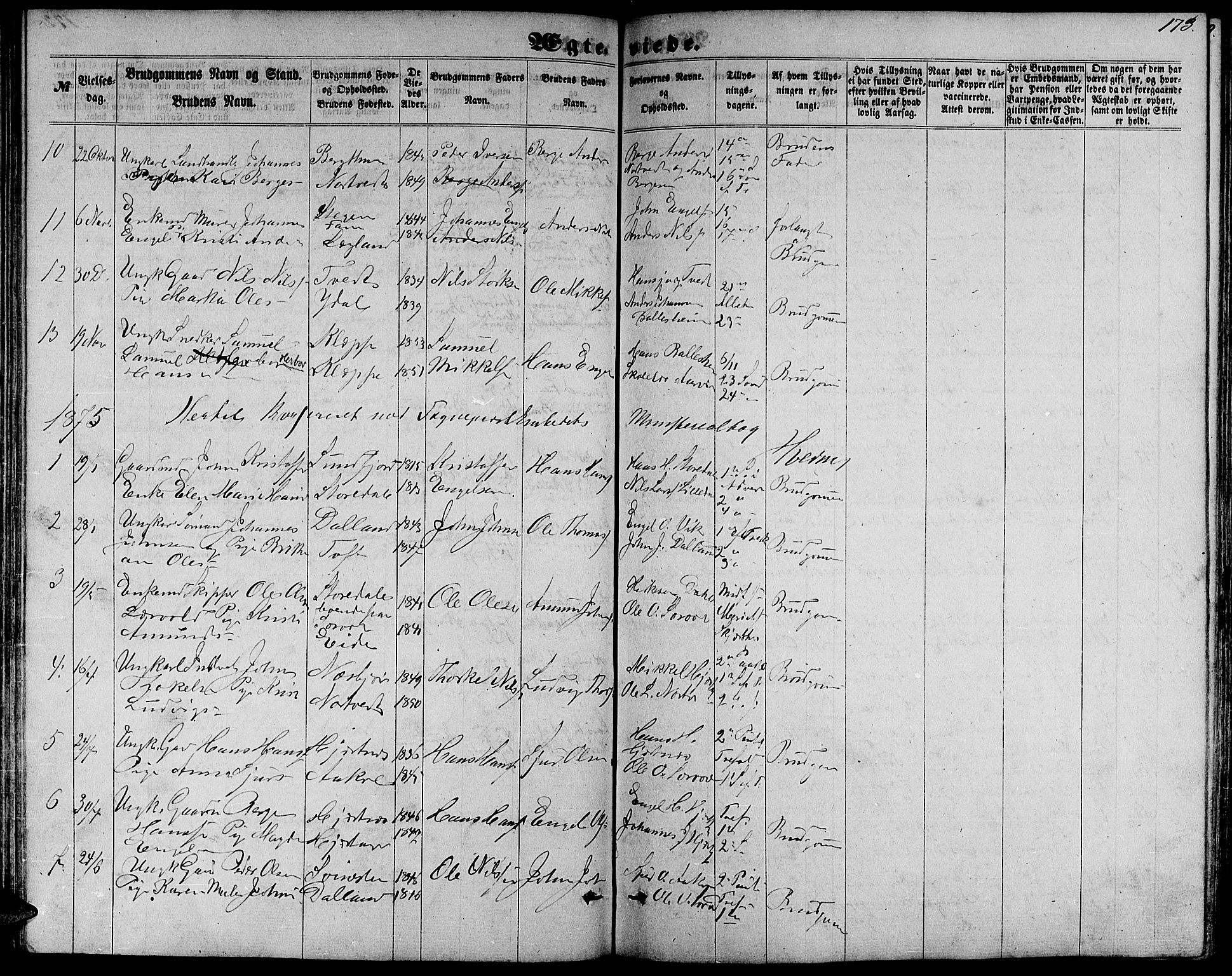 Fusa sokneprestembete, AV/SAB-A-75401/H/Hab: Parish register (copy) no. C 1, 1861-1885, p. 173