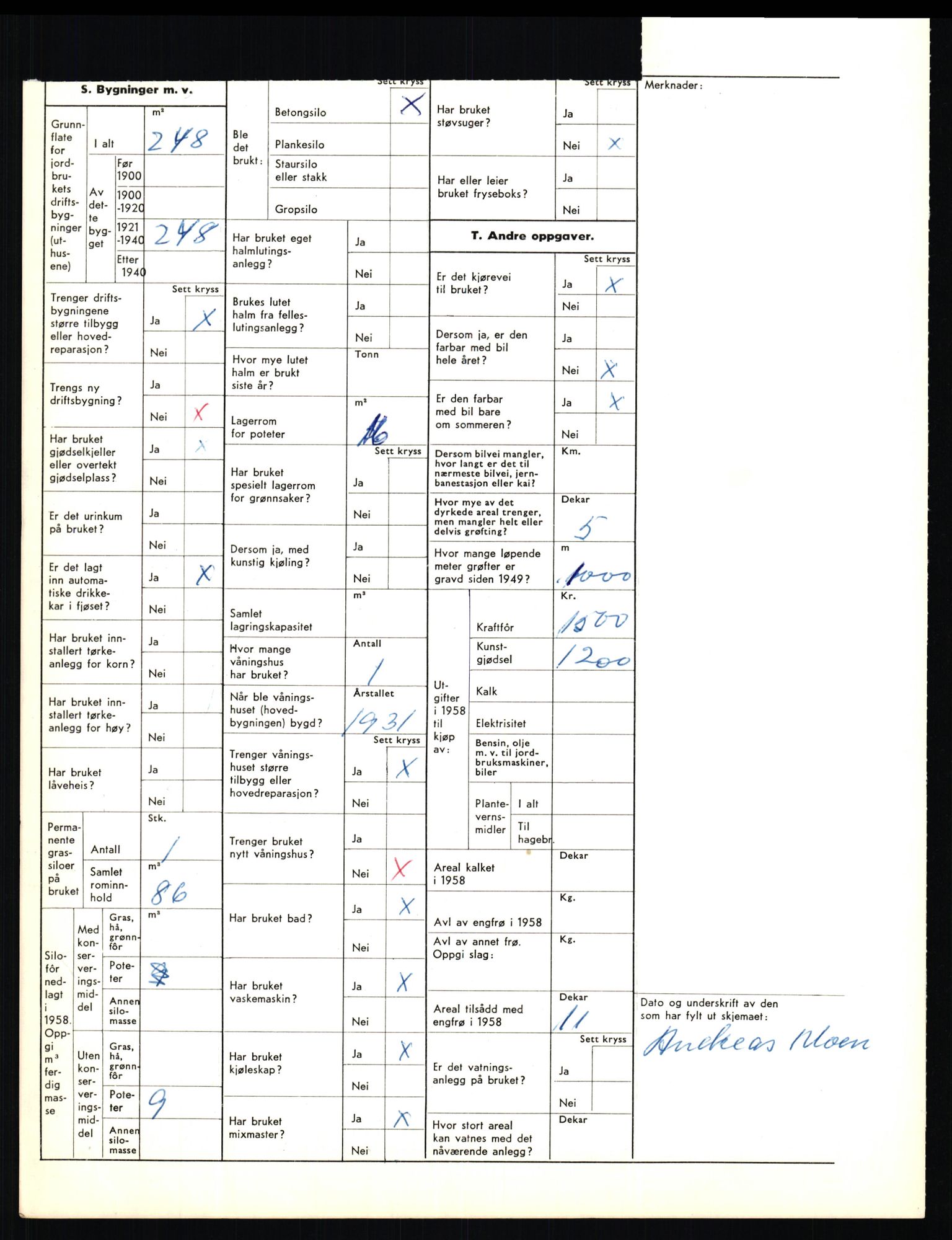 Statistisk sentralbyrå, Næringsøkonomiske emner, Jordbruk, skogbruk, jakt, fiske og fangst, AV/RA-S-2234/G/Gd/L0656: Troms: 1924 Målselv (kl. 0-3) og 1925 Sørreisa, 1959, p. 2105