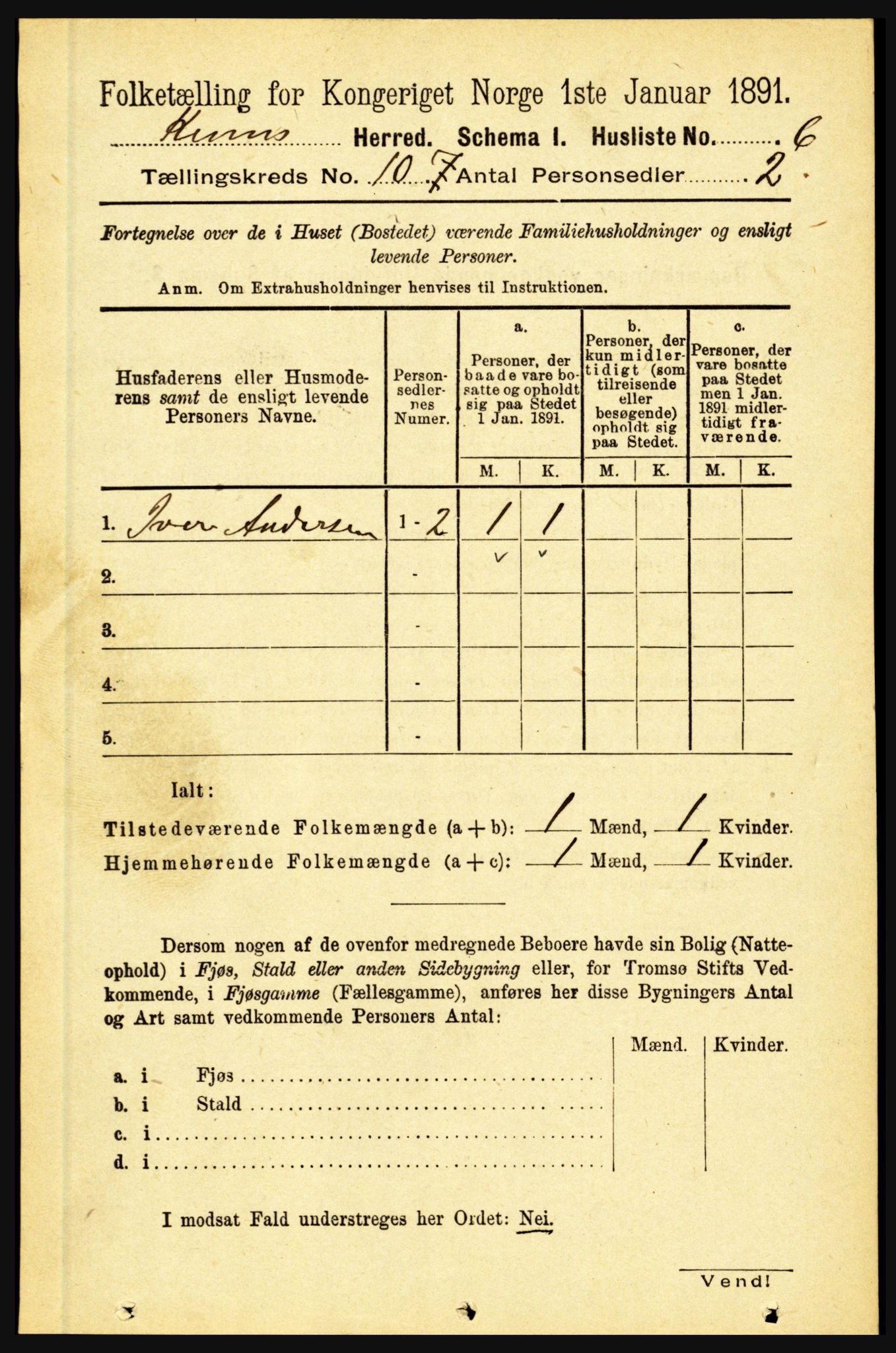 RA, 1891 census for 1437 Kinn, 1891, p. 3762