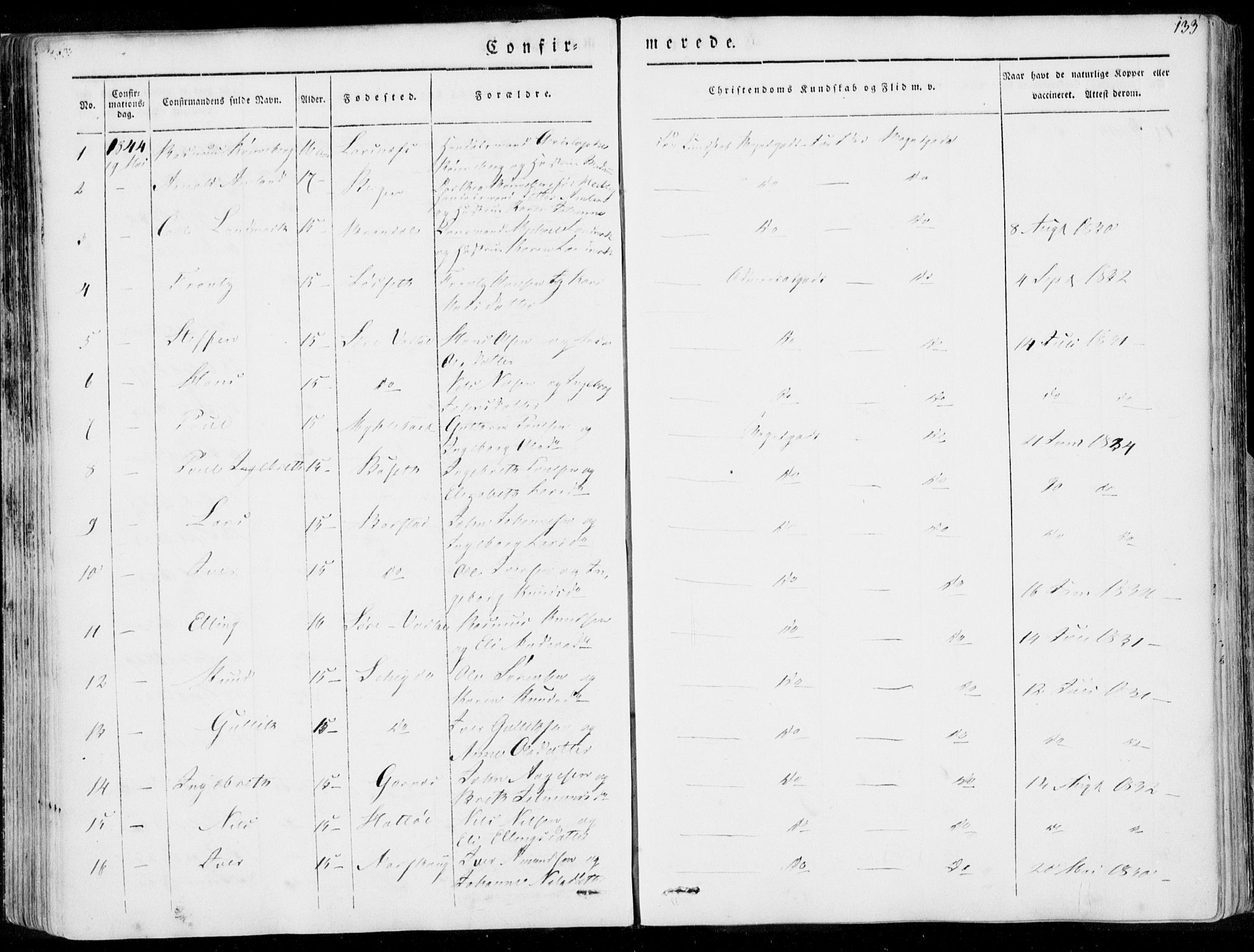 Ministerialprotokoller, klokkerbøker og fødselsregistre - Møre og Romsdal, SAT/A-1454/509/L0104: Parish register (official) no. 509A02, 1833-1847, p. 133