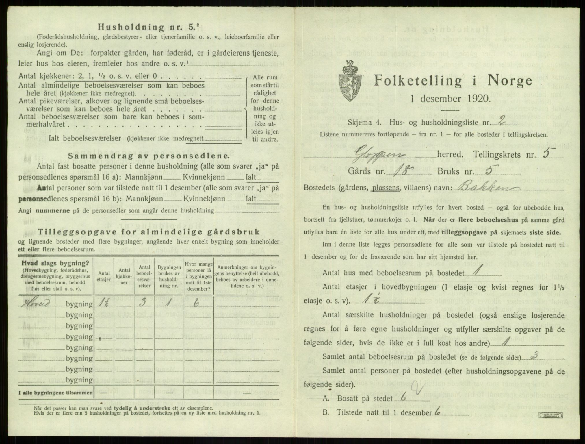 SAB, 1920 census for Gloppen, 1920, p. 395