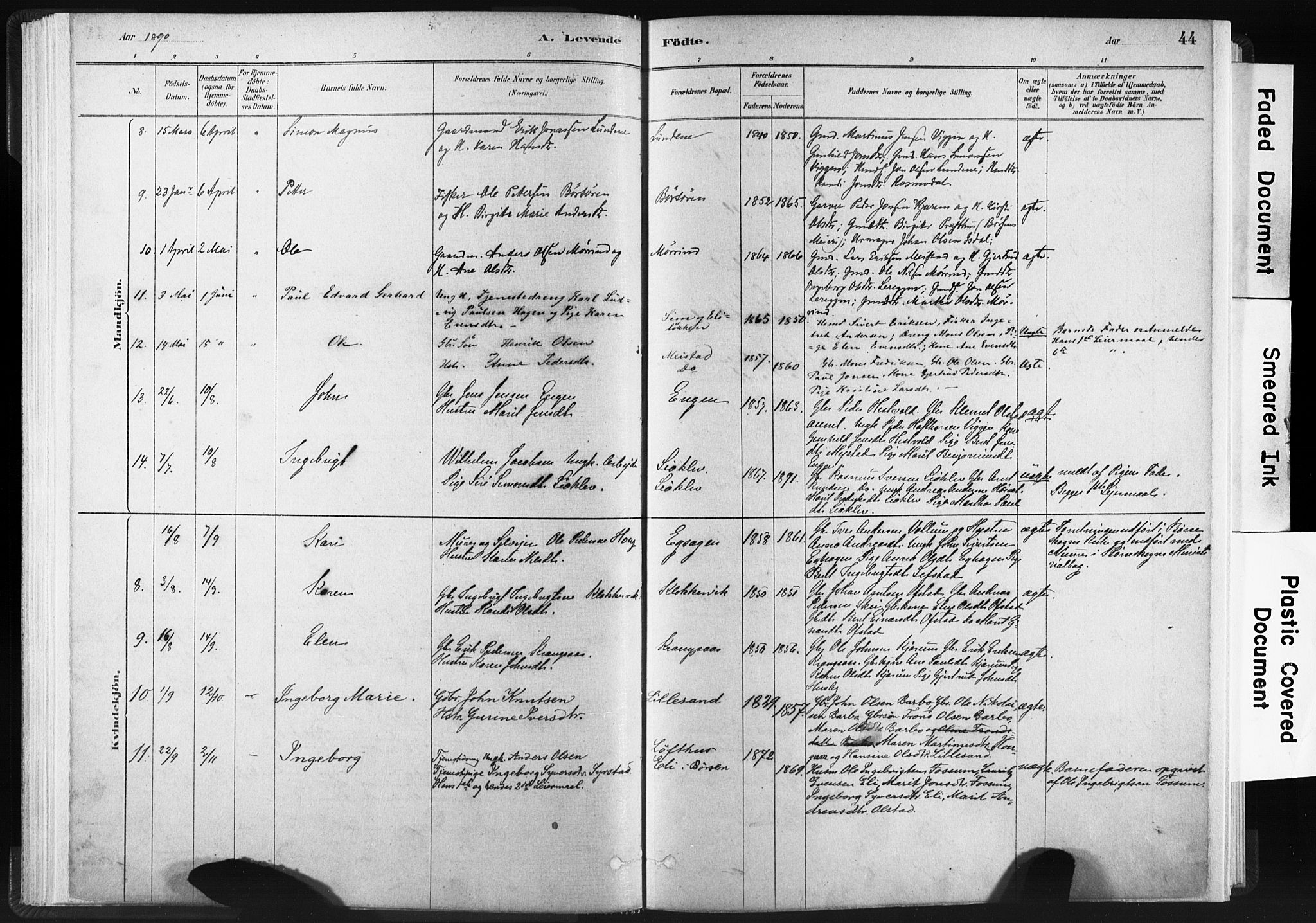 Ministerialprotokoller, klokkerbøker og fødselsregistre - Sør-Trøndelag, SAT/A-1456/665/L0773: Parish register (official) no. 665A08, 1879-1905, p. 44