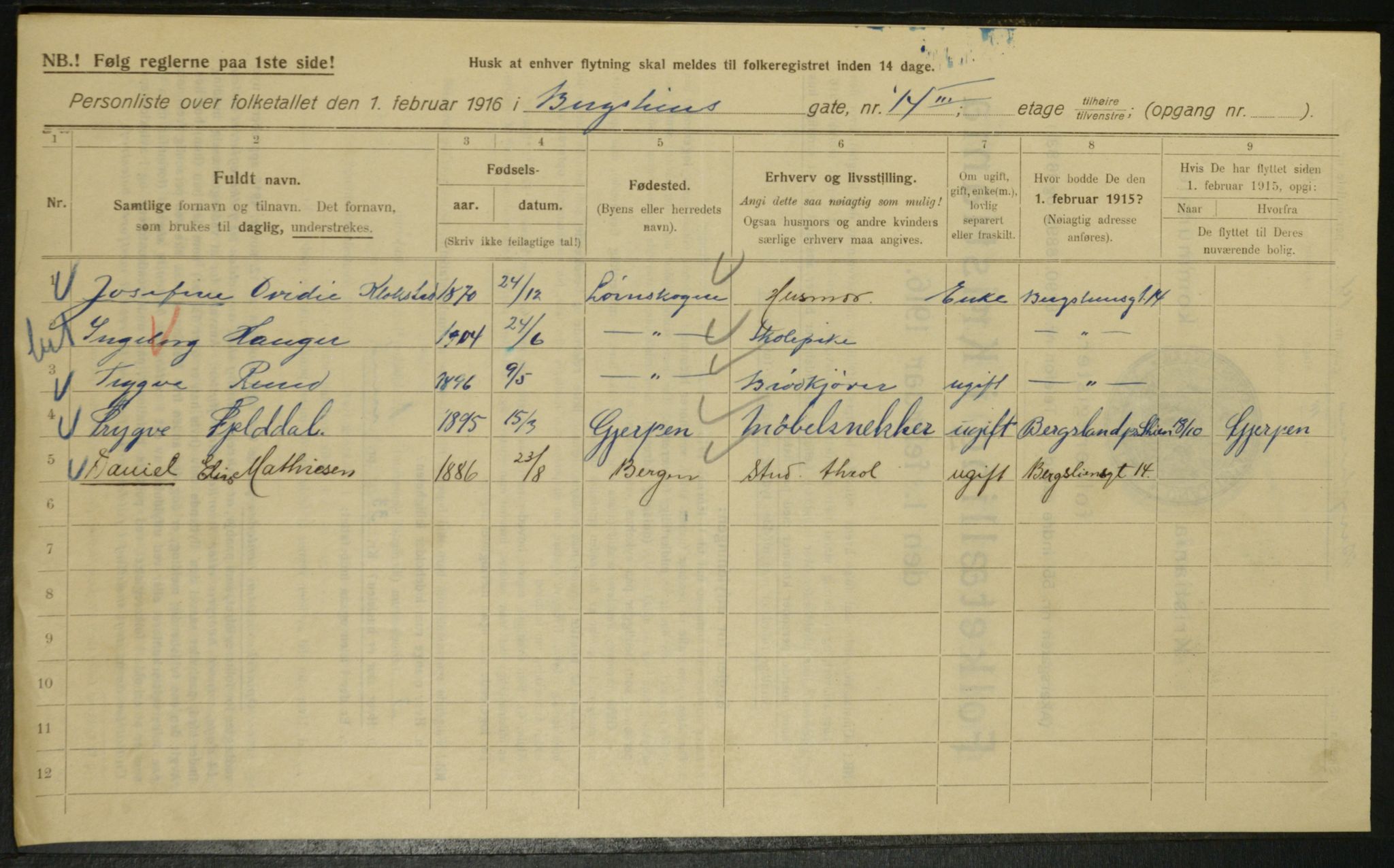 OBA, Municipal Census 1916 for Kristiania, 1916, p. 4382