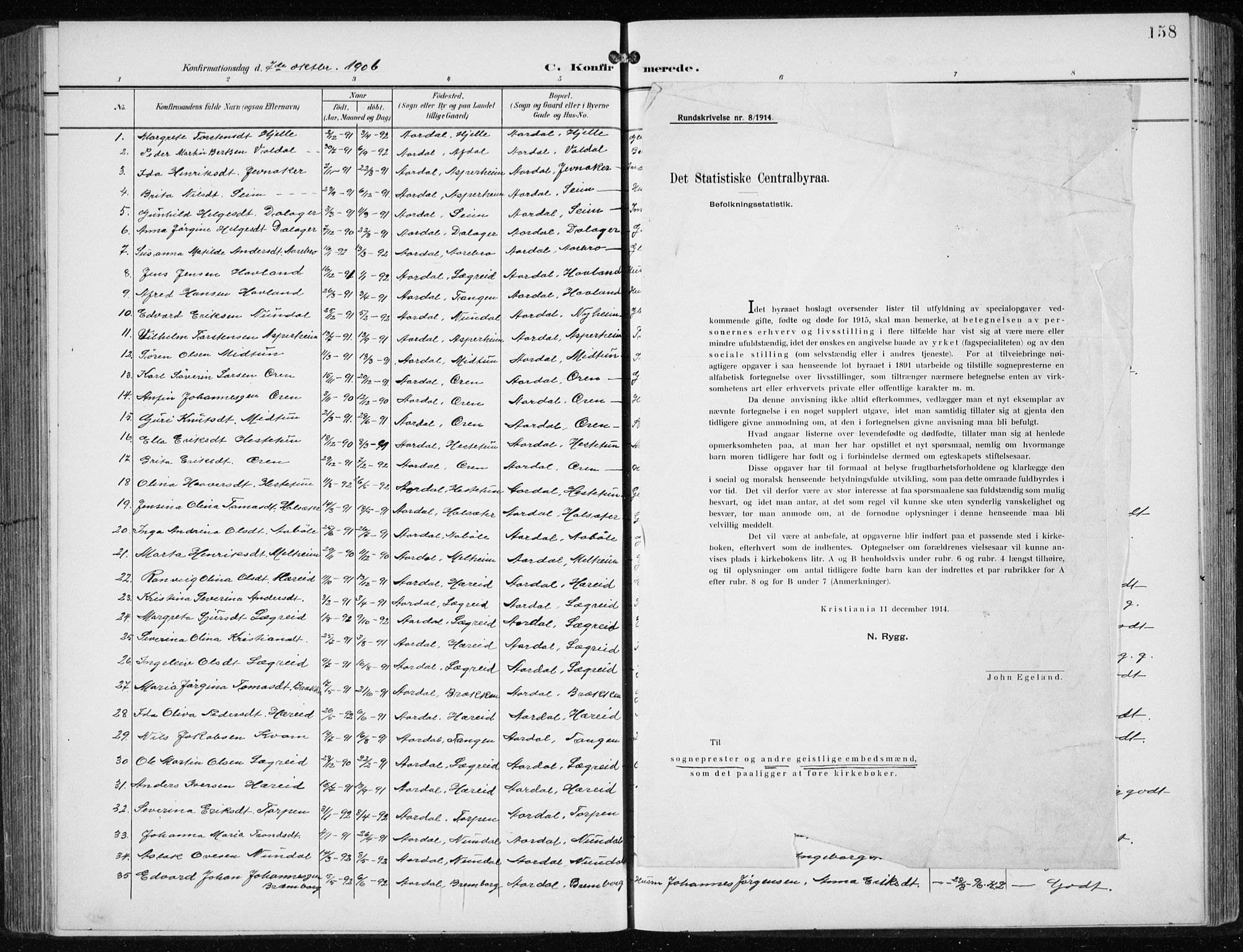 Årdal sokneprestembete, SAB/A-81701: Parish register (copy) no. A 2, 1899-1939, p. 158