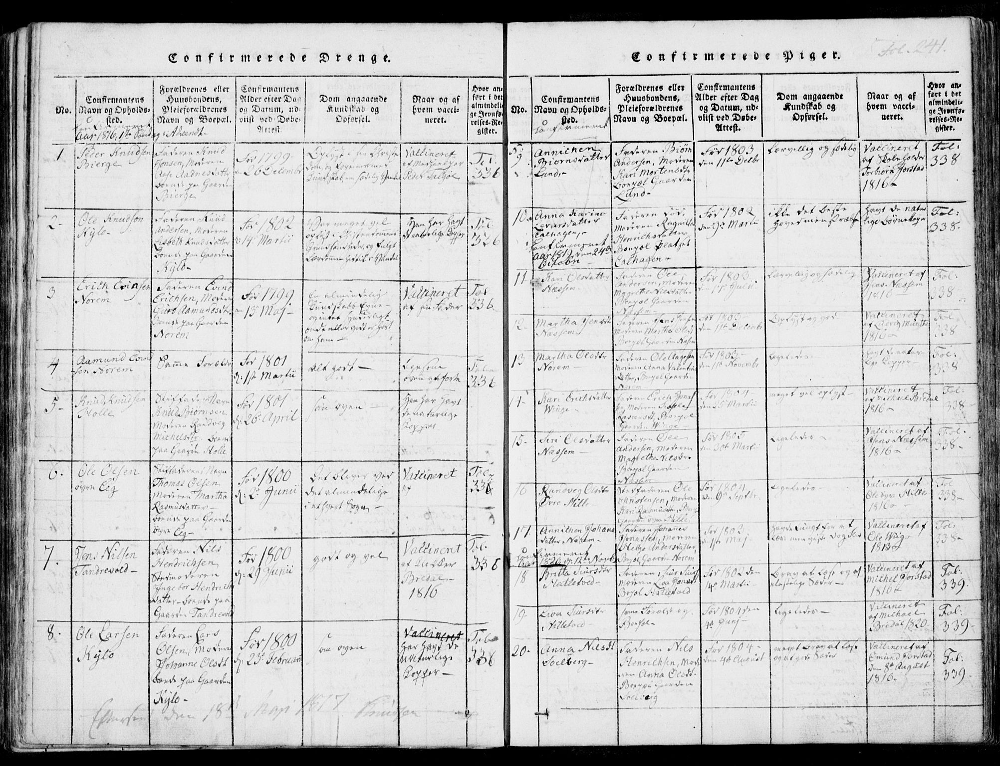 Nedstrand sokneprestkontor, AV/SAST-A-101841/01/IV: Parish register (official) no. A 7, 1816-1870, p. 241