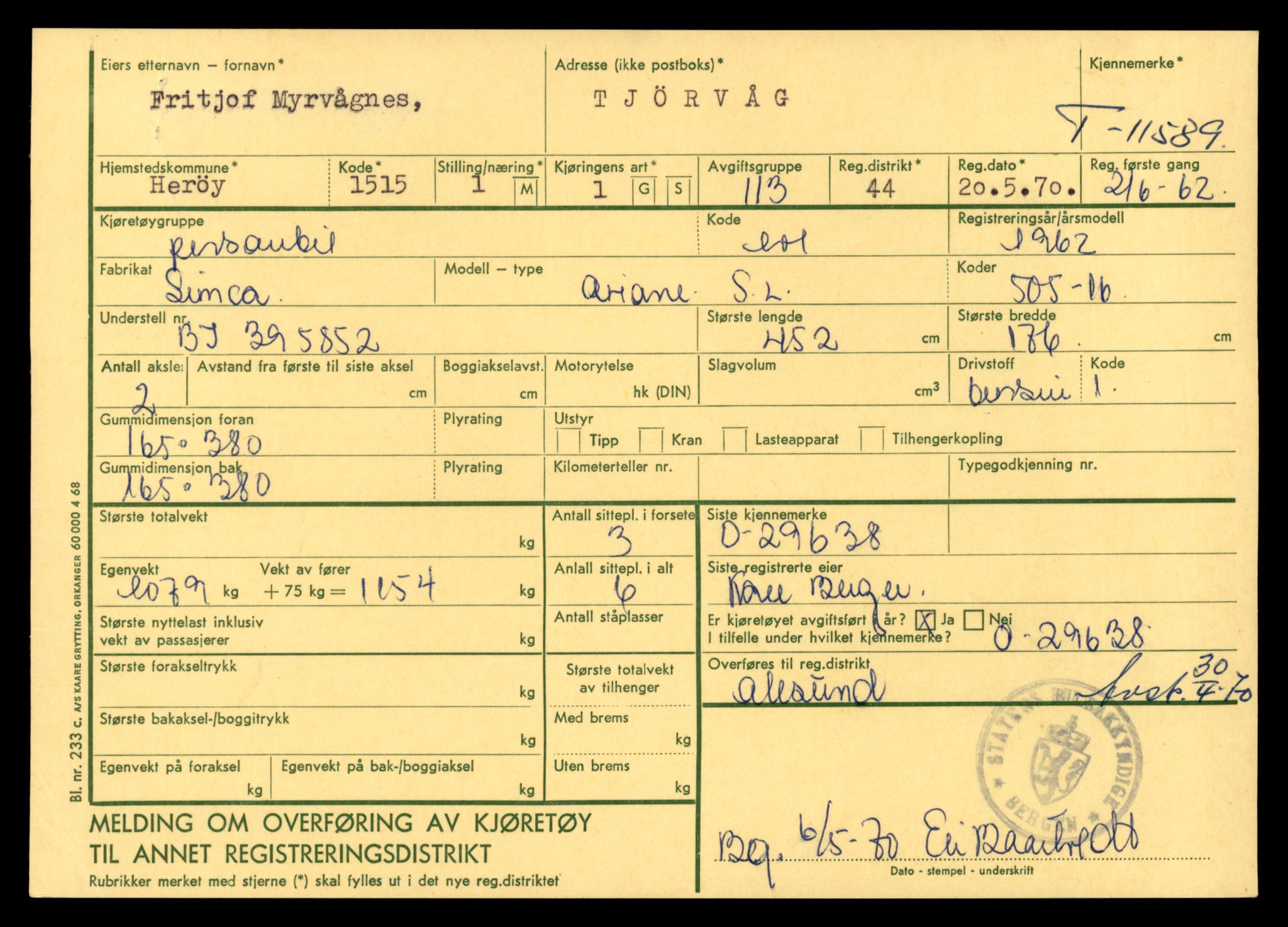 Møre og Romsdal vegkontor - Ålesund trafikkstasjon, AV/SAT-A-4099/F/Fe/L0029: Registreringskort for kjøretøy T 11430 - T 11619, 1927-1998, p. 2525