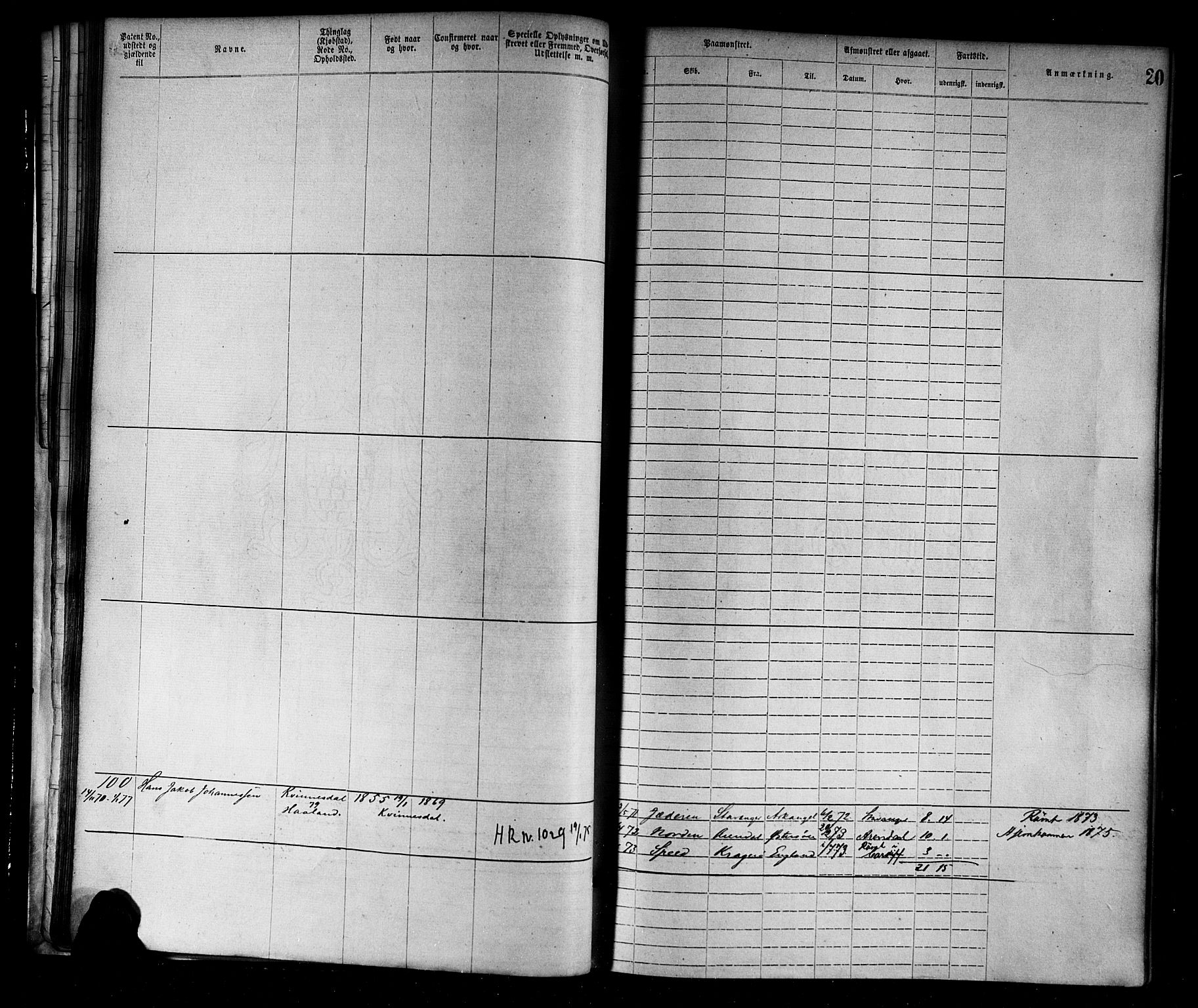Flekkefjord mønstringskrets, SAK/2031-0018/F/Fa/L0002: Annotasjonsrulle nr 1-1920 med register, N-2, 1870-1891, p. 40