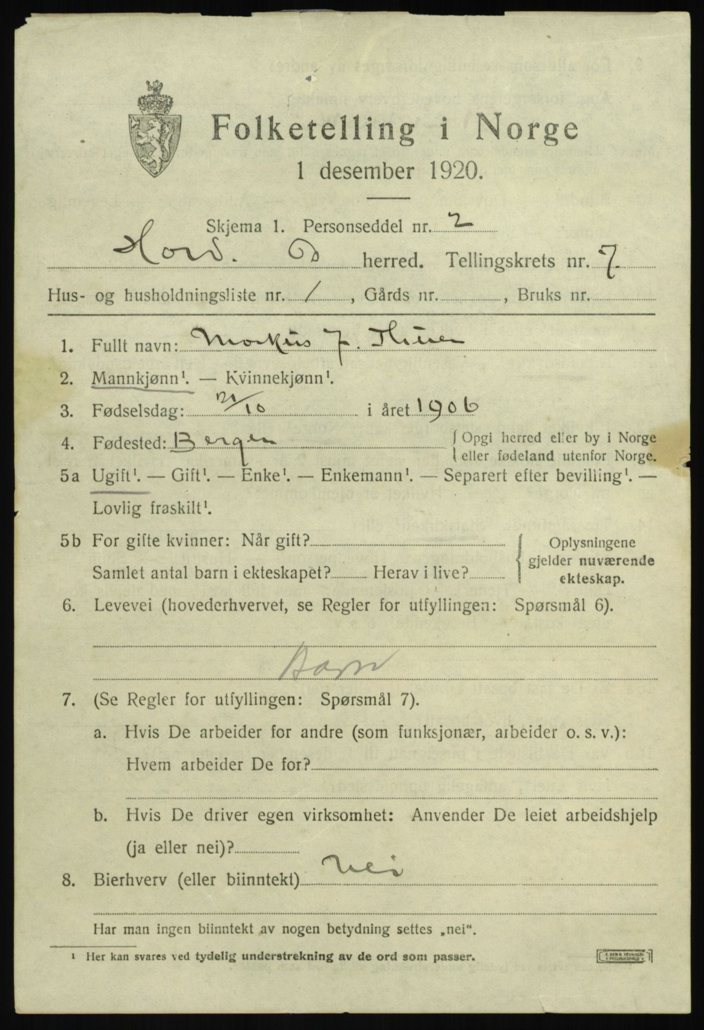 SAB, 1920 census for Os, 1920, p. 5700