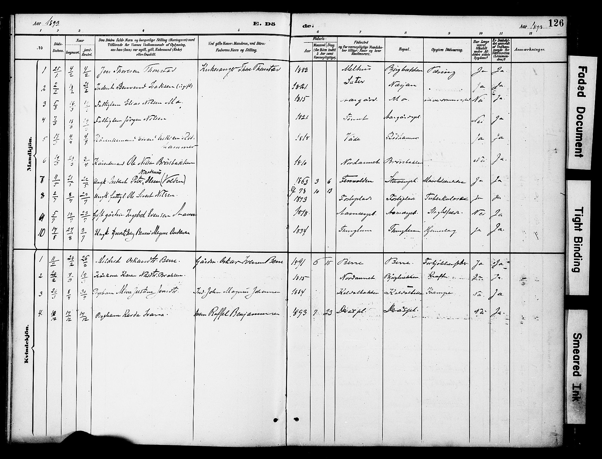 Ministerialprotokoller, klokkerbøker og fødselsregistre - Nord-Trøndelag, SAT/A-1458/742/L0409: Parish register (official) no. 742A02, 1891-1905, p. 126