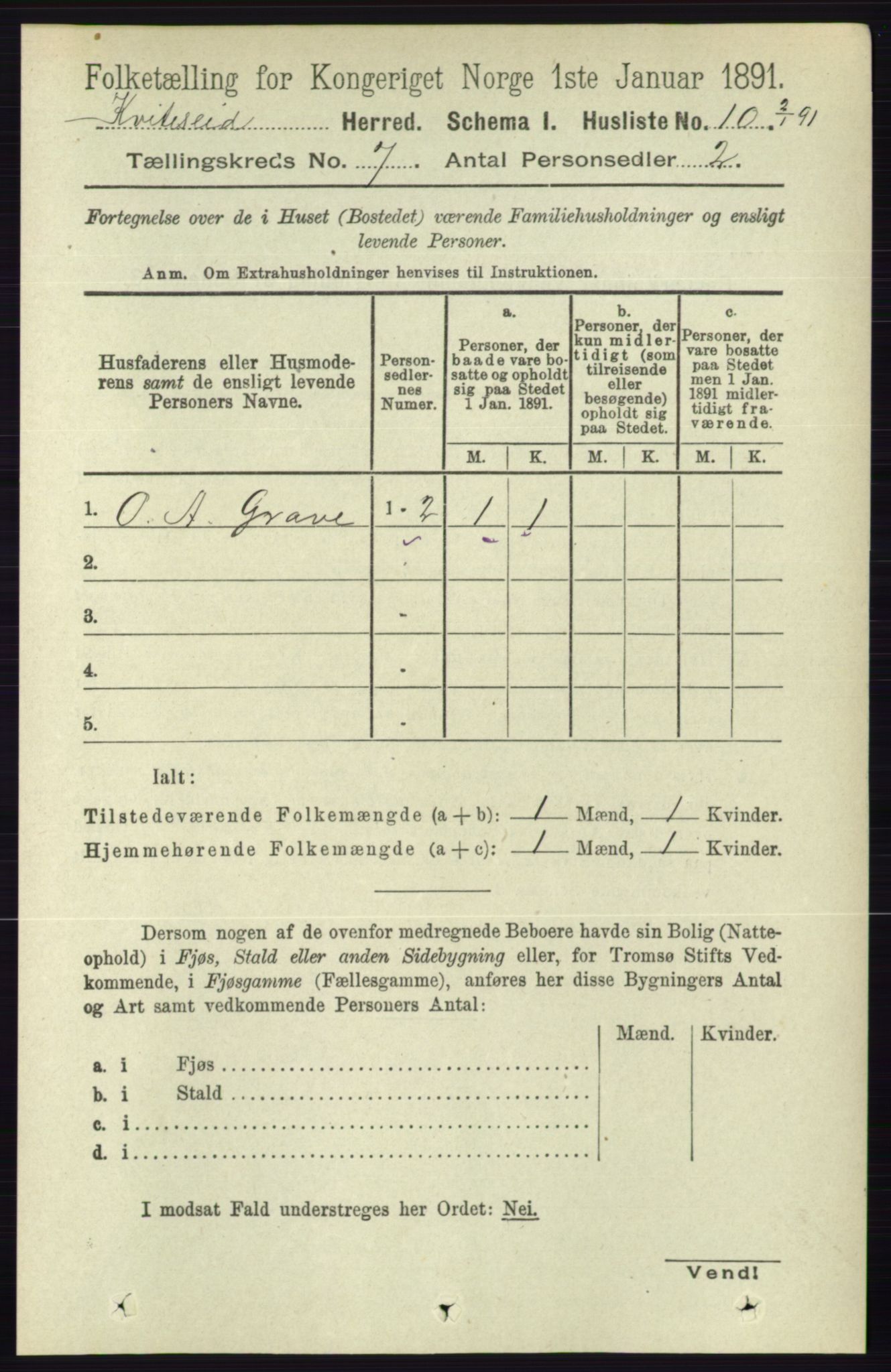 RA, 1891 census for 0829 Kviteseid, 1891, p. 1339