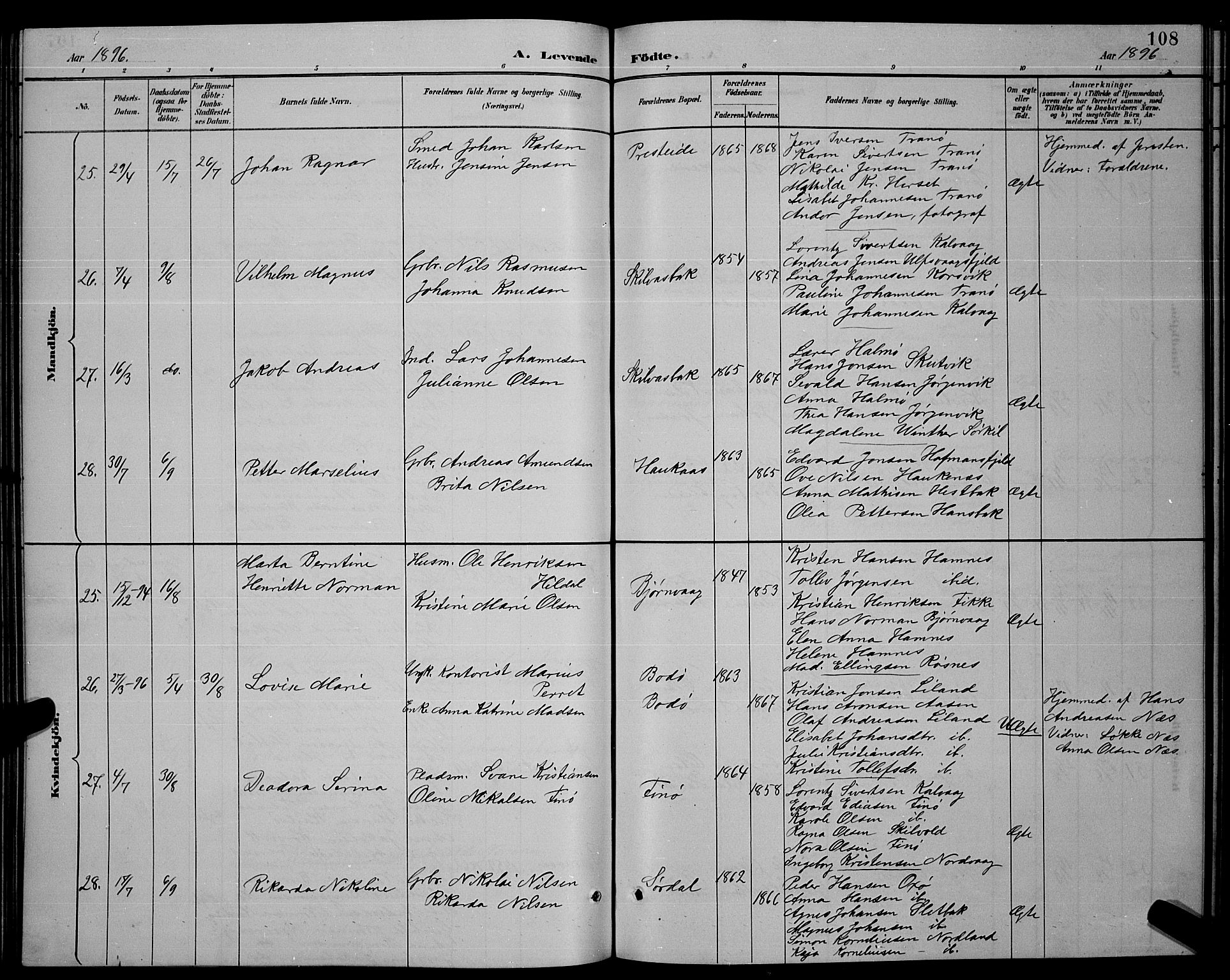 Ministerialprotokoller, klokkerbøker og fødselsregistre - Nordland, AV/SAT-A-1459/859/L0859: Parish register (copy) no. 859C05, 1887-1898, p. 108