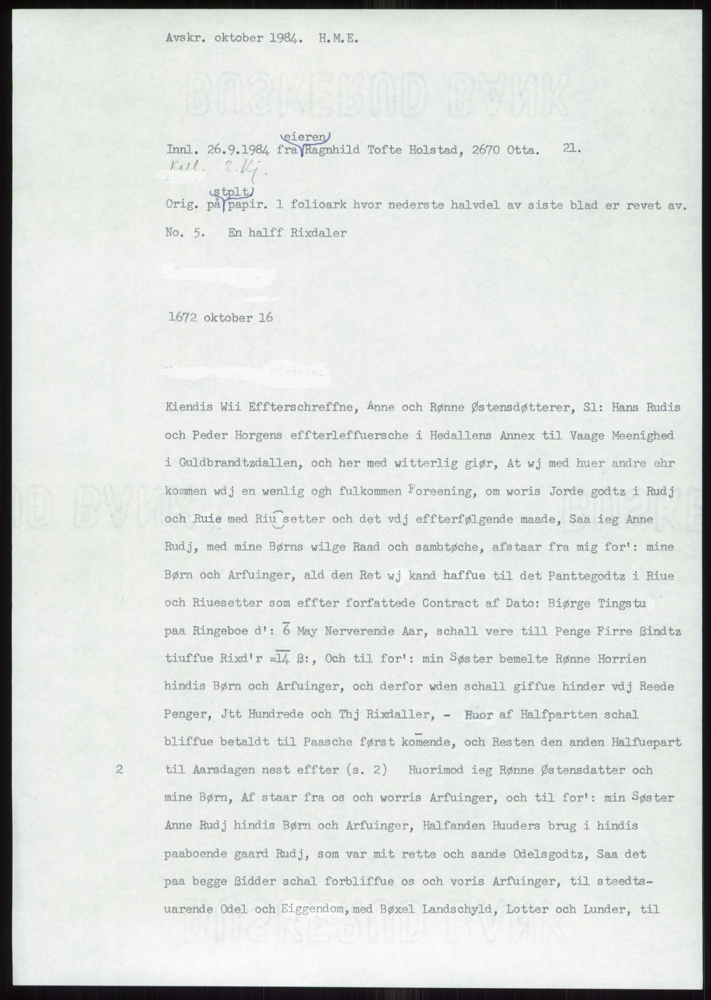 Samlinger til kildeutgivelse, Diplomavskriftsamlingen, AV/RA-EA-4053/H/Ha, p. 316