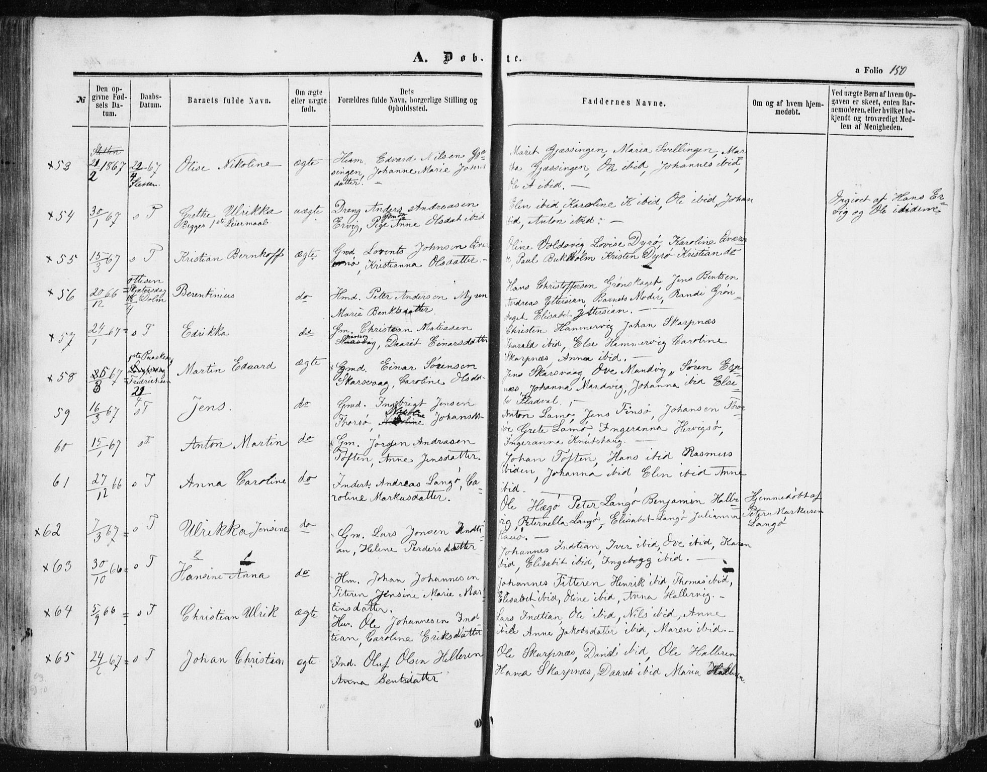 Ministerialprotokoller, klokkerbøker og fødselsregistre - Sør-Trøndelag, SAT/A-1456/634/L0531: Parish register (official) no. 634A07, 1861-1870, p. 150