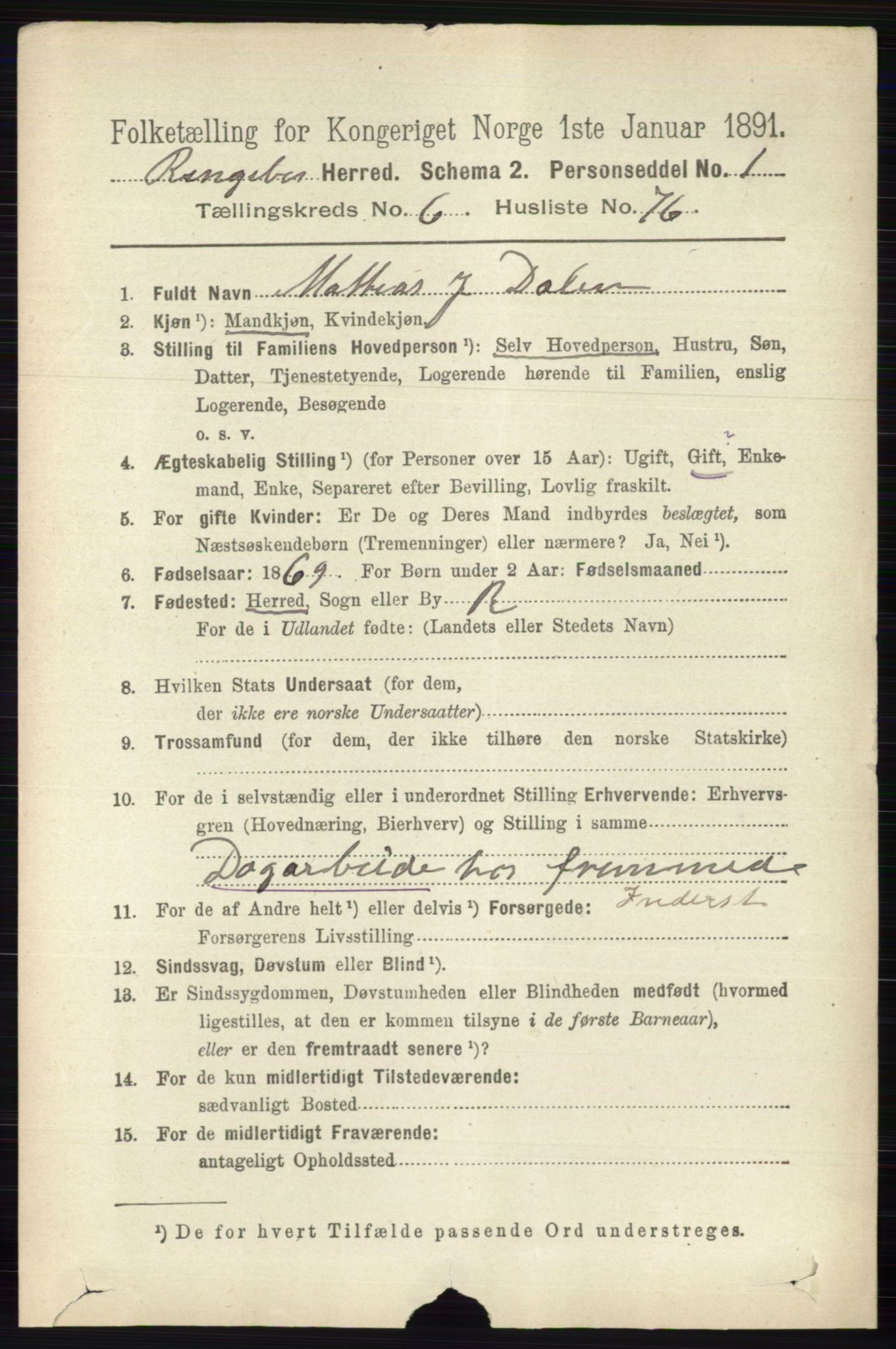 RA, 1891 census for 0520 Ringebu, 1891, p. 2917