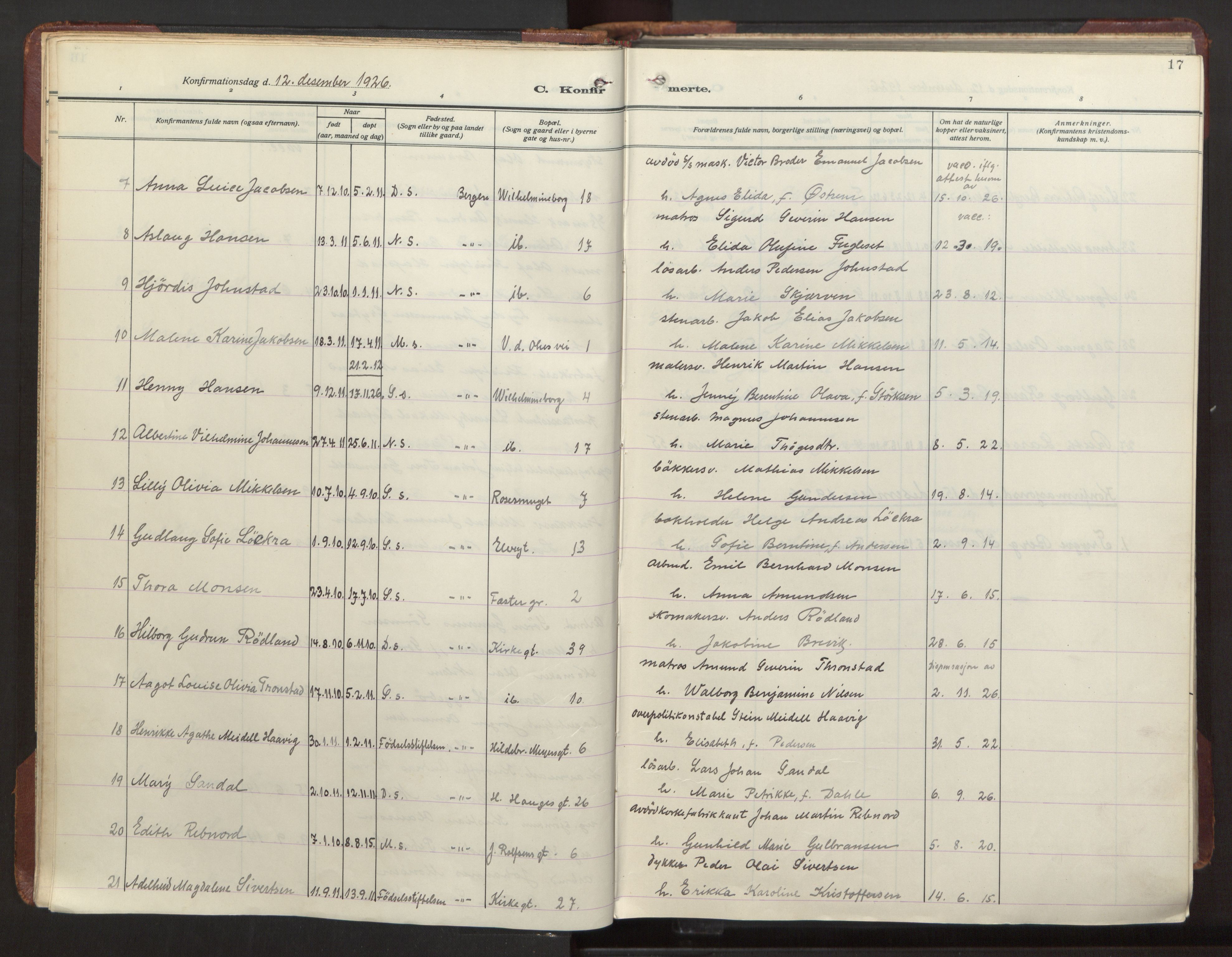 Sandviken Sokneprestembete, AV/SAB-A-77601/H/Ha/L0013: Parish register (official) no. C 4, 1926-1943, p. 17