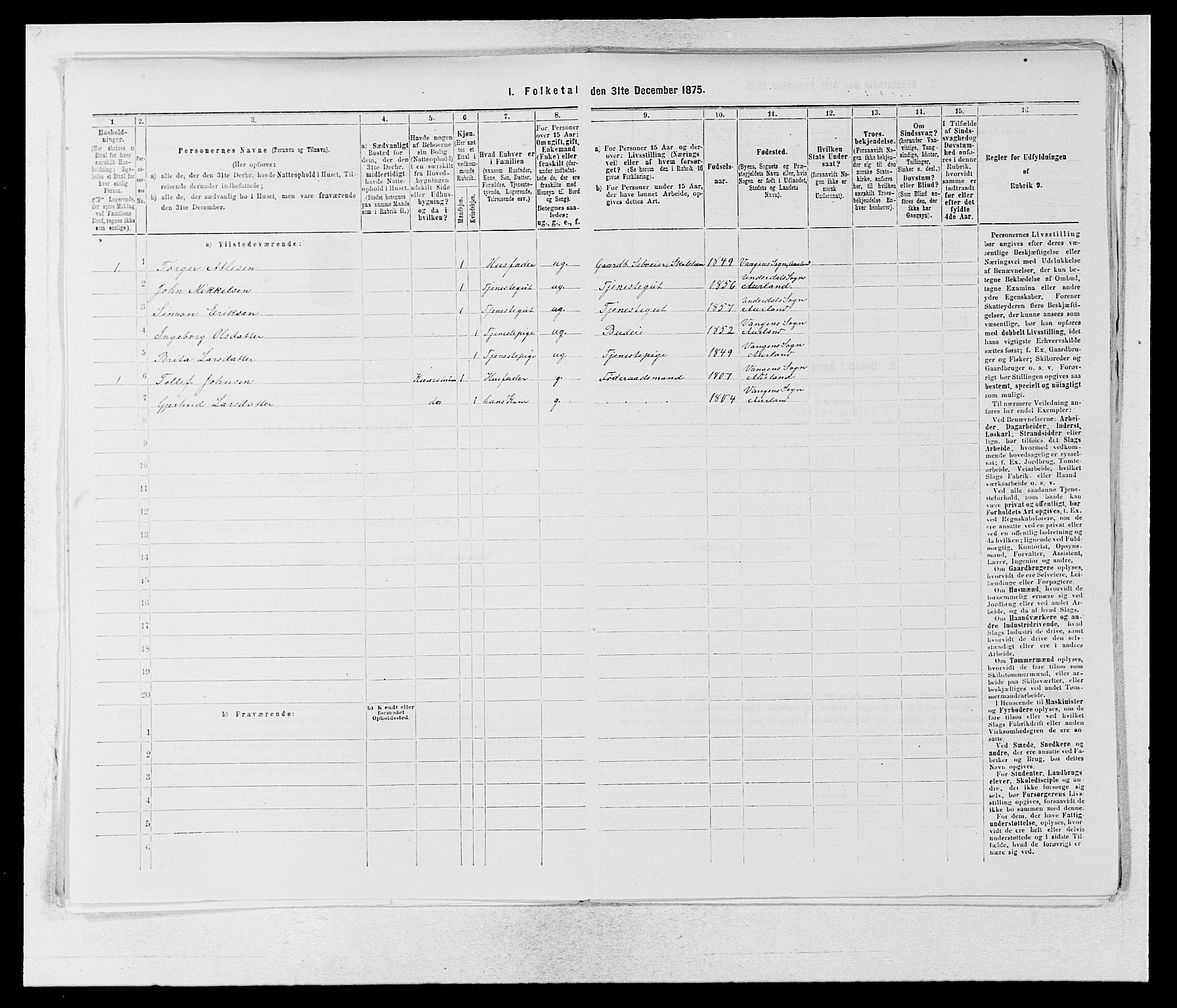 SAB, 1875 census for 1421P Aurland, 1875, p. 126