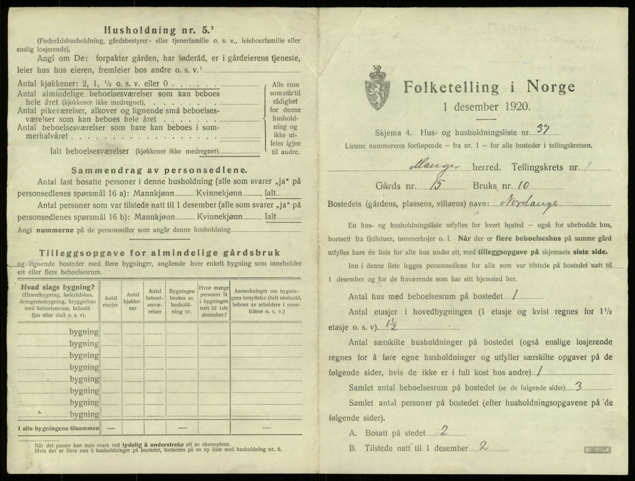 SAB, 1920 census for Manger, 1920, p. 132