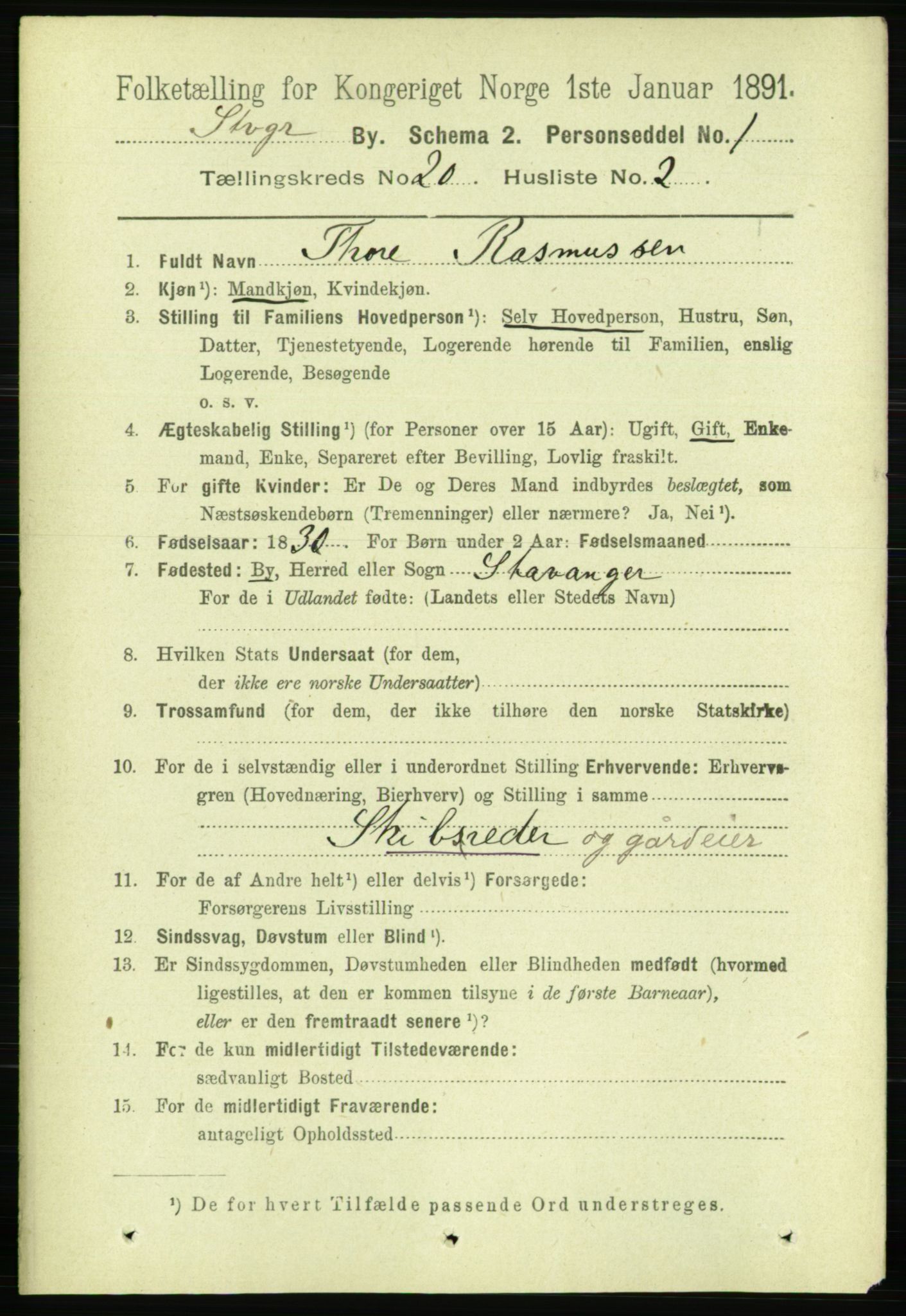 RA, 1891 census for 1103 Stavanger, 1891, p. 23061