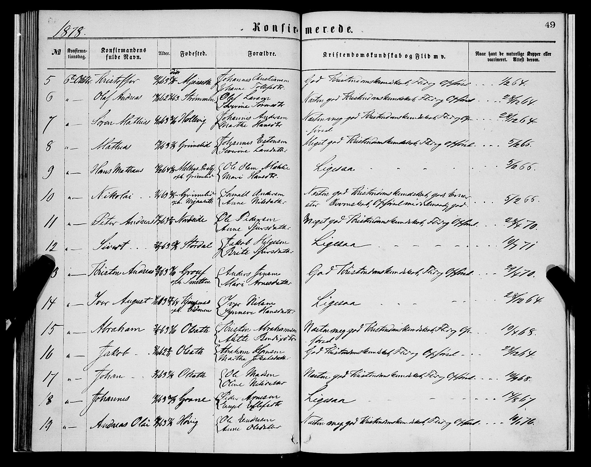 Askvoll sokneprestembete, SAB/A-79501/H/Haa/Haaa/L0013: Parish register (official) no. A 13, 1865-1878, p. 49