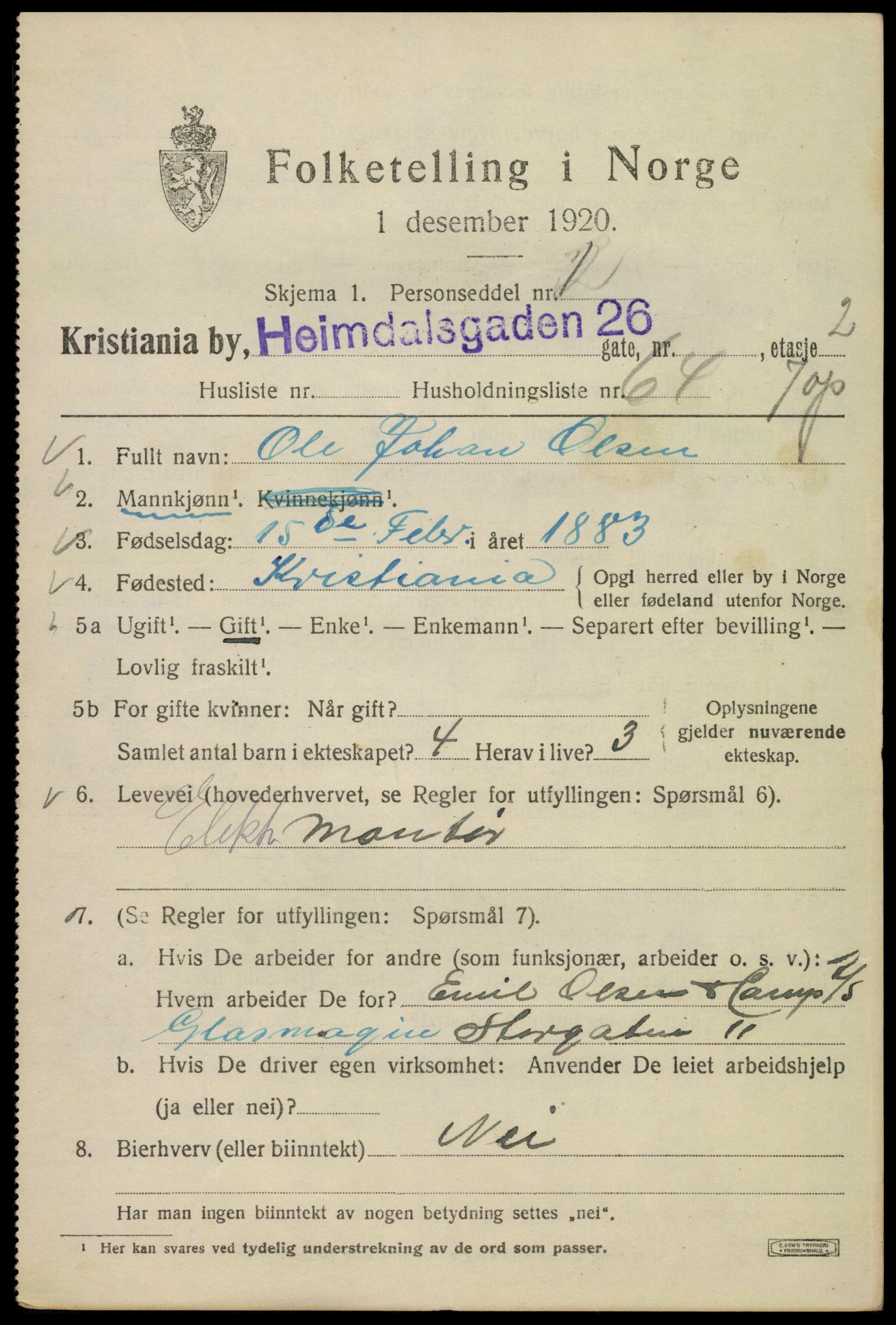 SAO, 1920 census for Kristiania, 1920, p. 279945