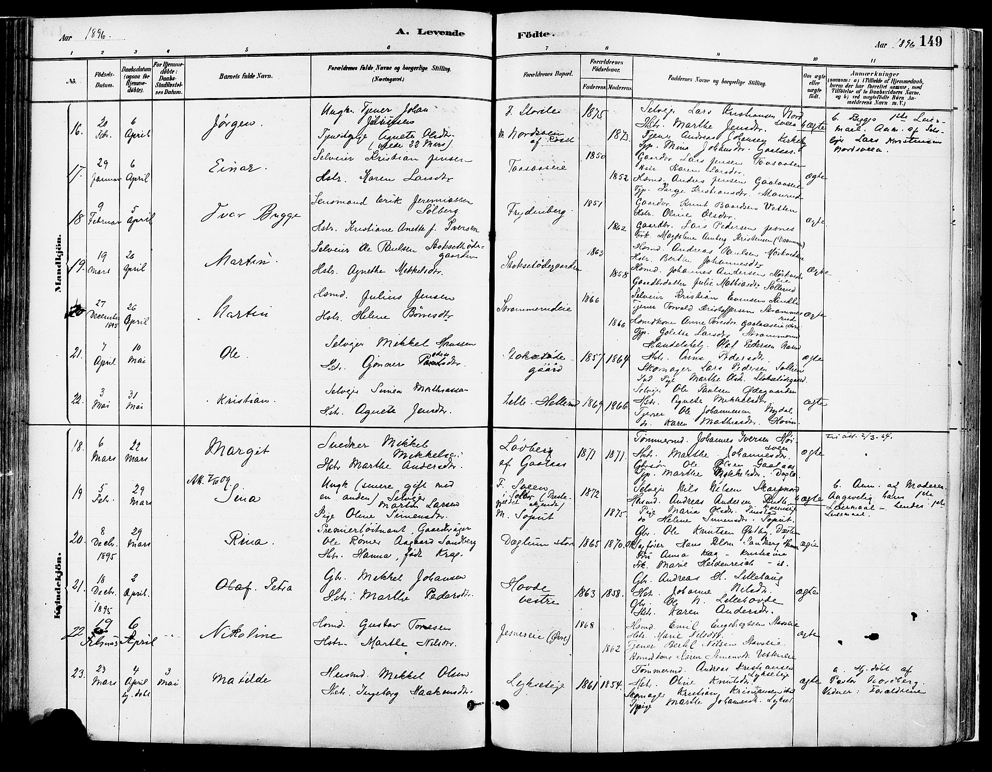 Vang prestekontor, Hedmark, SAH/PREST-008/H/Ha/Haa/L0018A: Parish register (official) no. 18A, 1880-1906, p. 149
